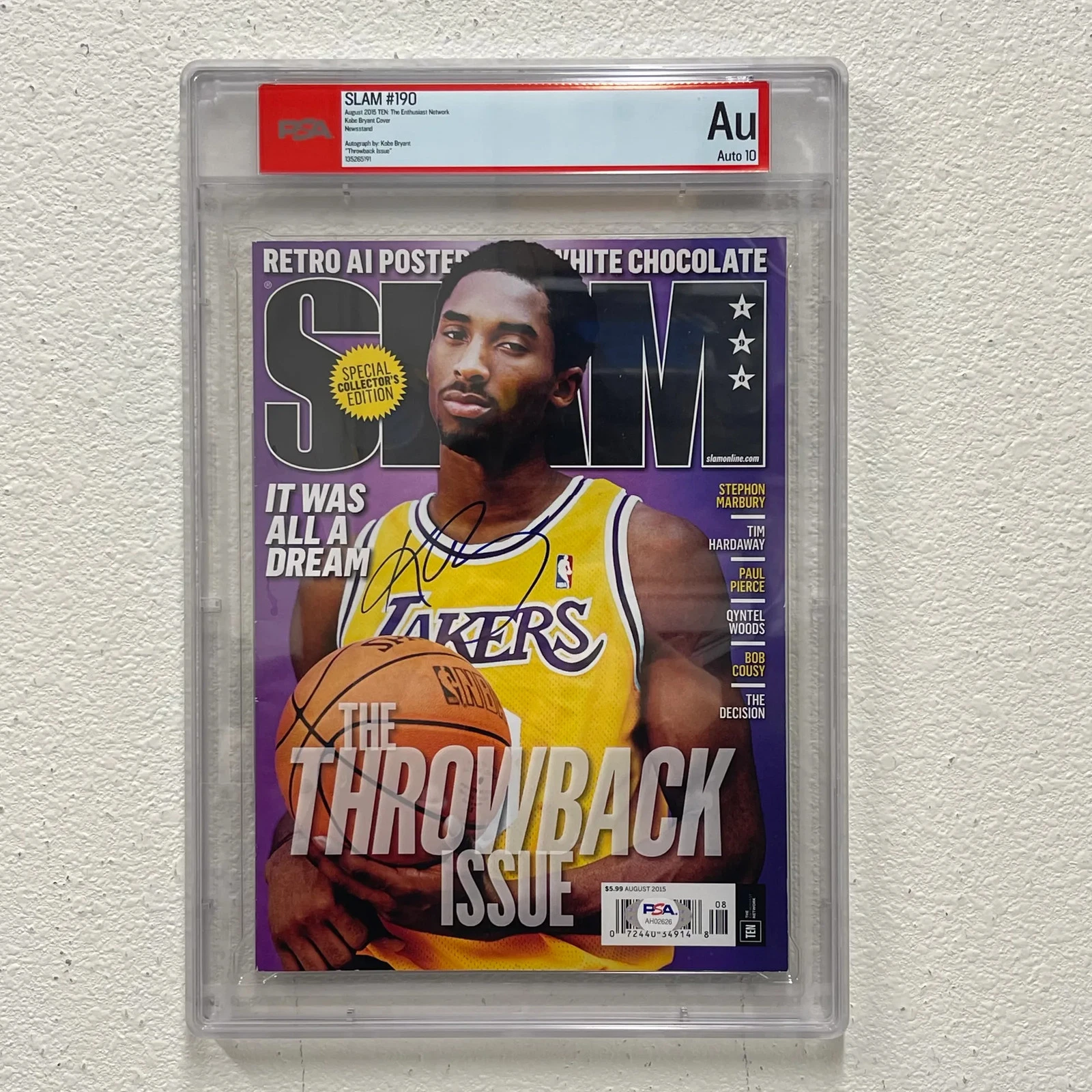 Kobe Bryant SLAM #190 The Throwback Issue Signed Magazine PSA Auto 10