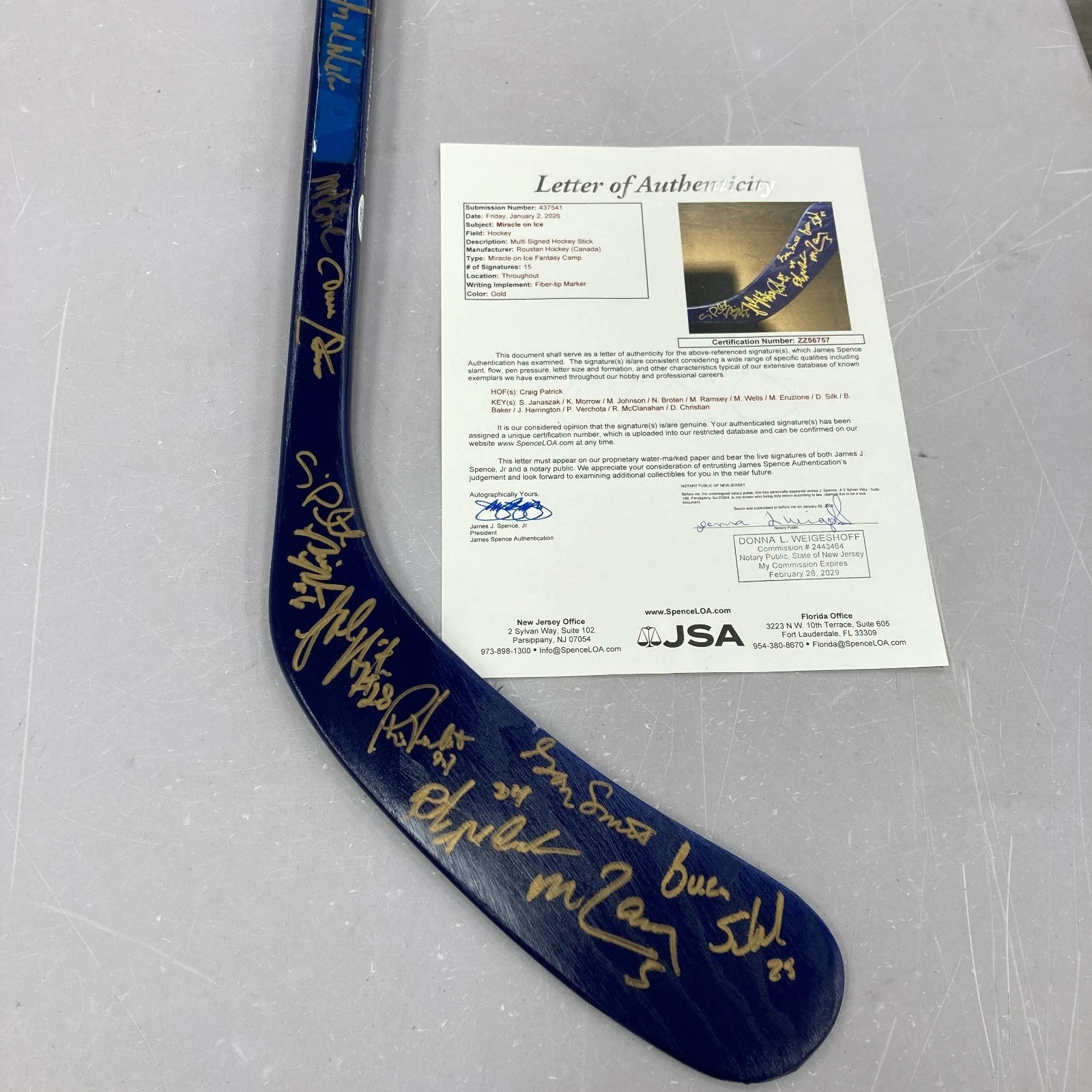 1980 Team USA “Miracle on Ice” Team Signed Hockey Stick JSA COA