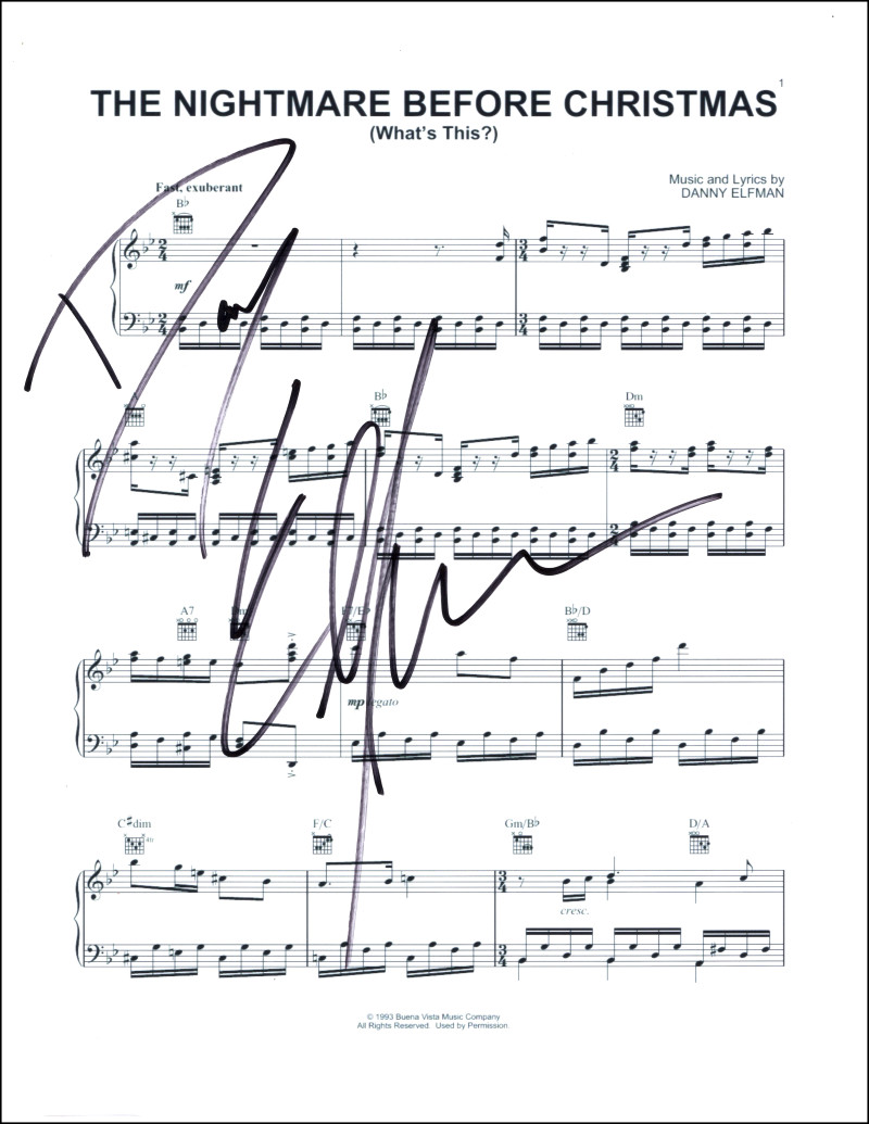 Danny Elfman Signed Autograph The Nightmare Before Christmas Sheet Music