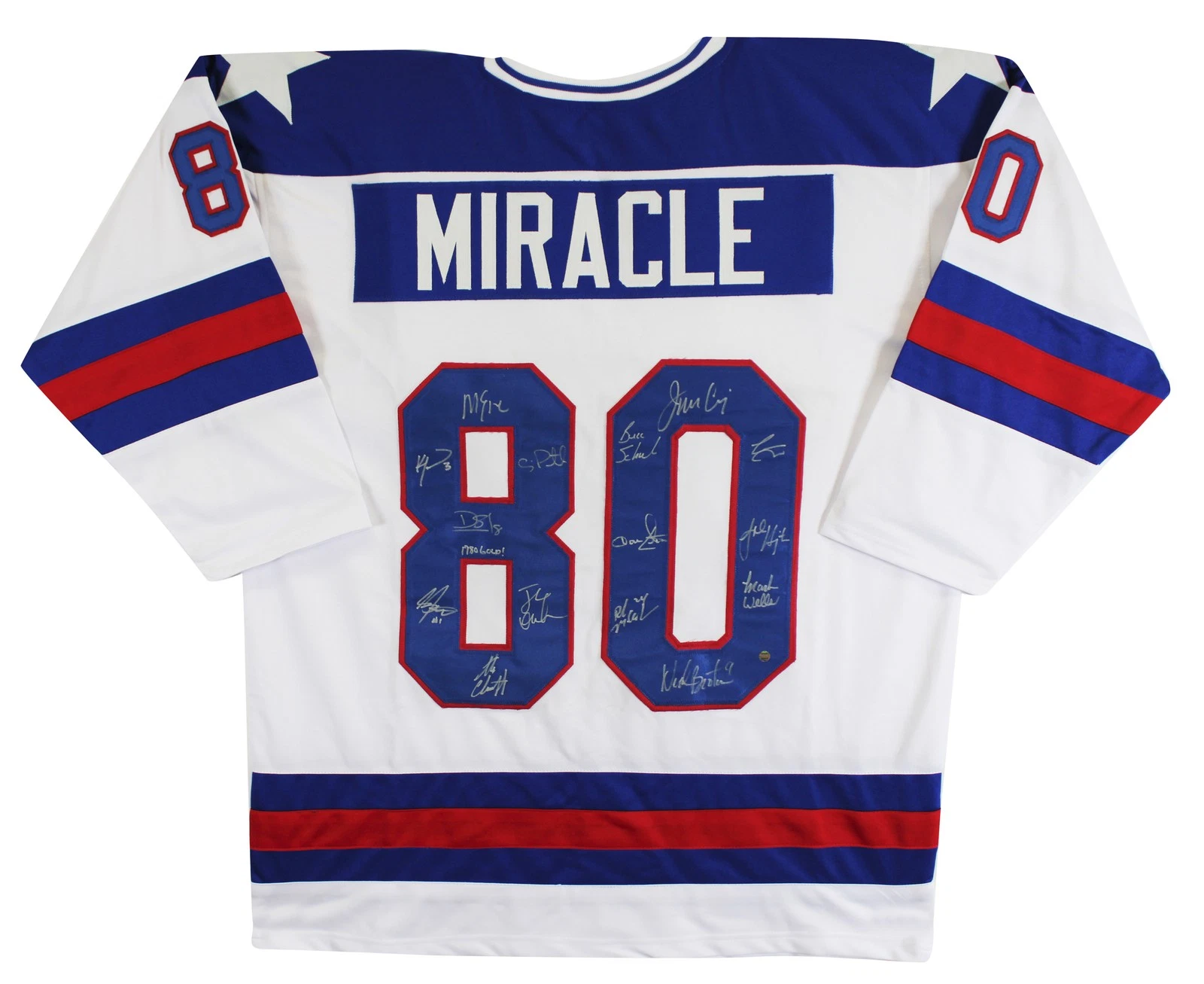 1980 USA Hockey 15 Autos Craig, Eruzione, Broten Signed White Jersey Steiner