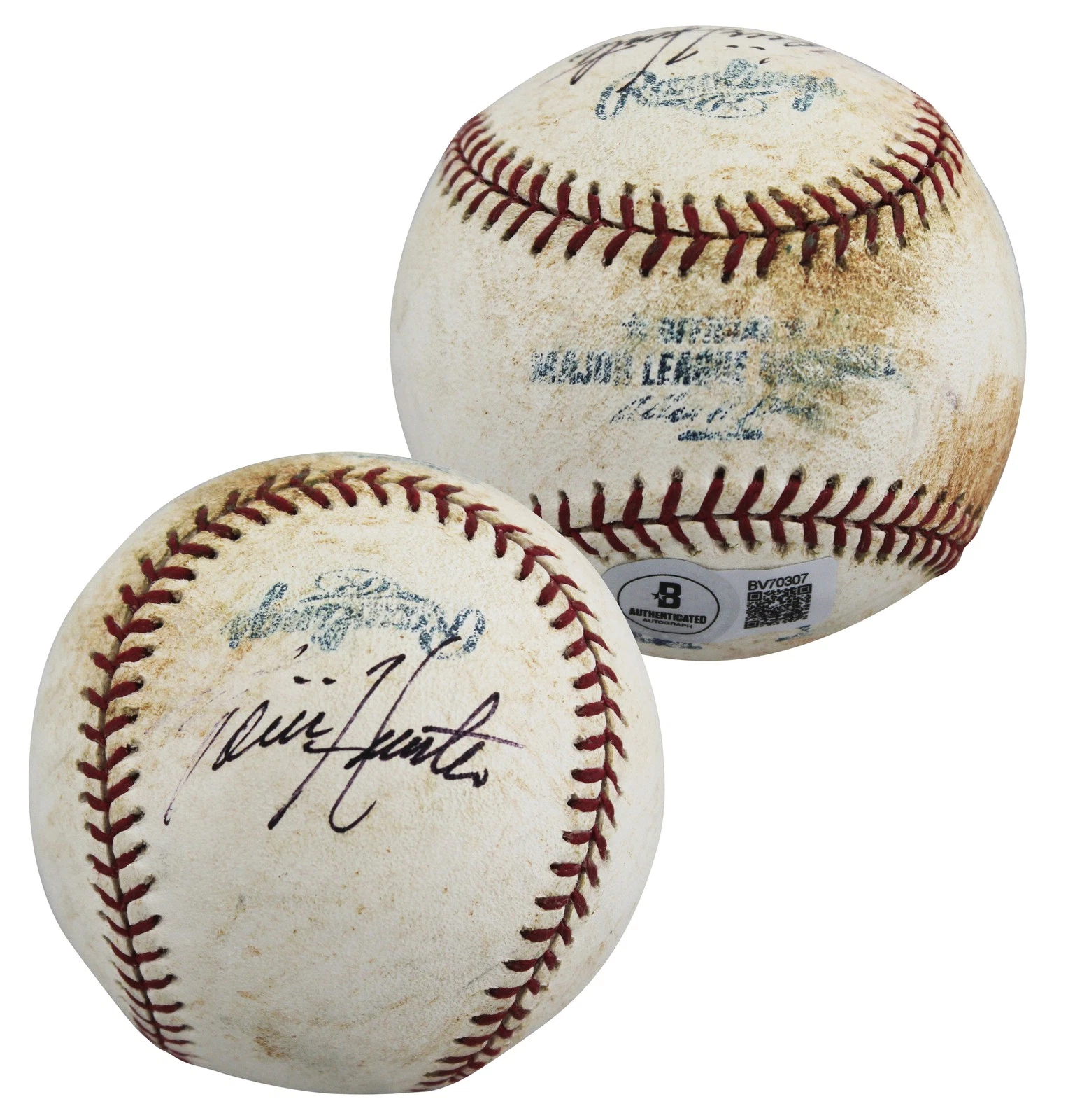 Twins Torii Hunter Authentic Signed Game Used Selig OML Baseball BAS #BV70307