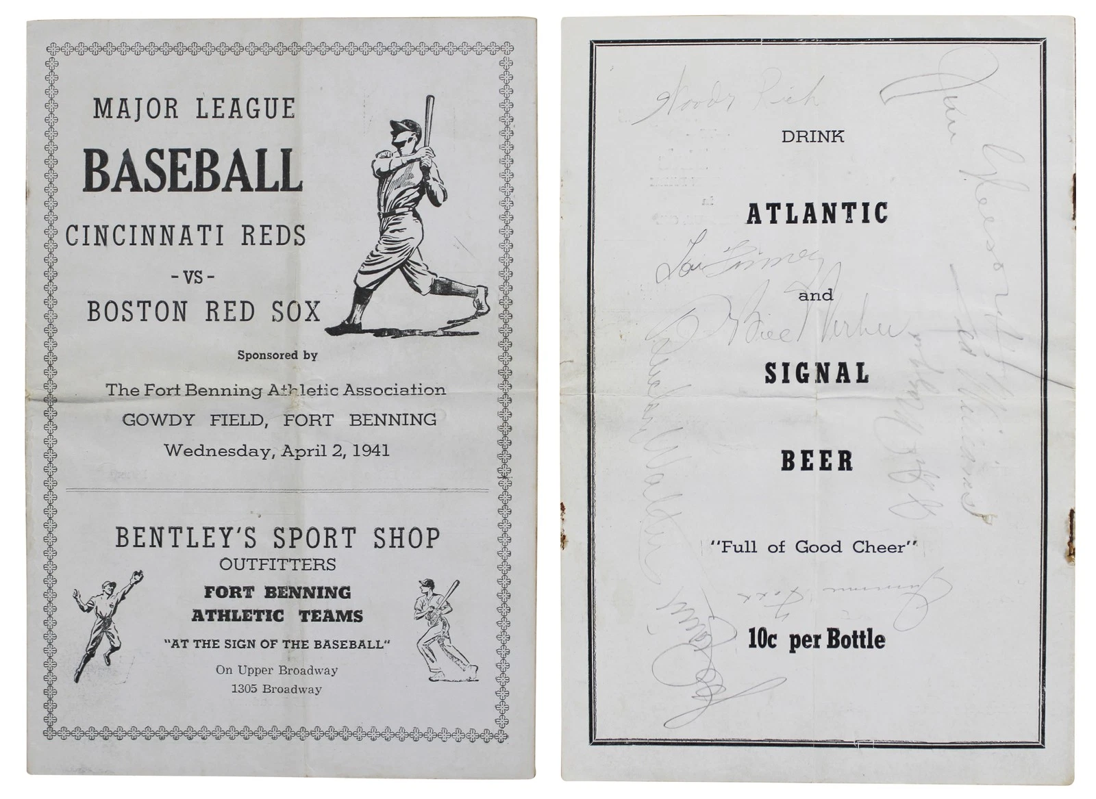 (9) Walters, Foxx, Williams, Cronin +5 Signed 1941 Reds vs. Red Sox Program PSA