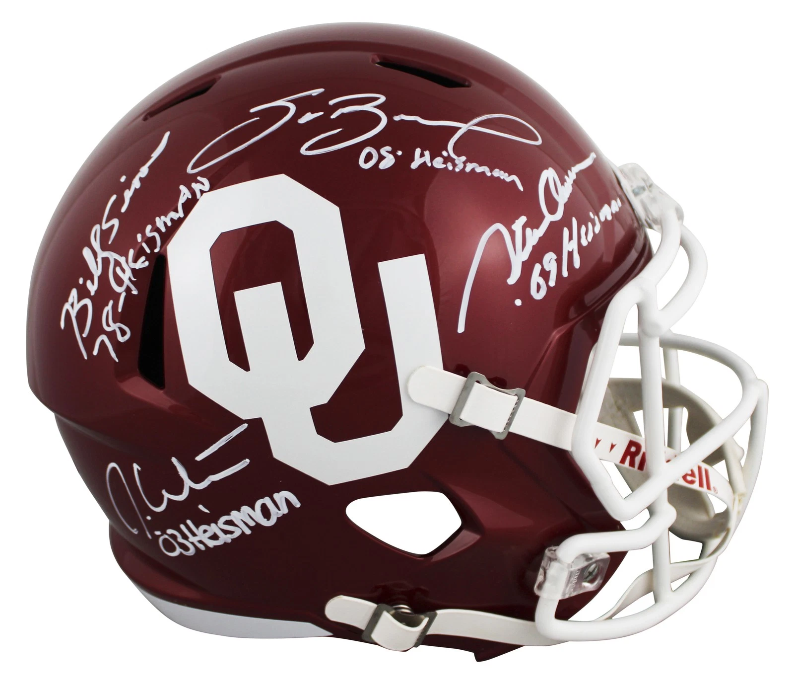 OU HT (4) Sims, White, Owens & Bradford Signed Full Size Speed Rep Helmet BAS W