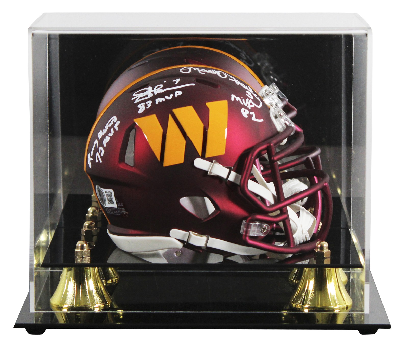 Commanders (3) Theismann, Moseley & Brown Signed Speed Mini Helmet W/ Case BAS W