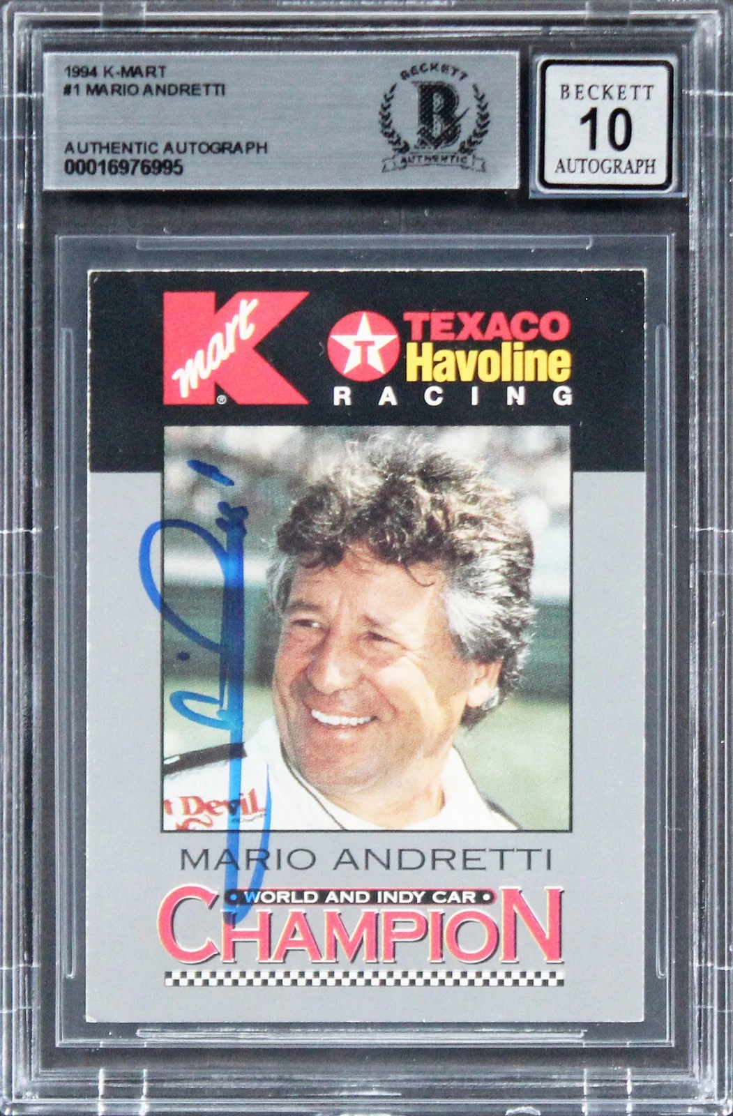 Mario Andretti NASCAR Authentic Signed 1994 K-Mart #1 Card Auto 10! BAS Slabbed