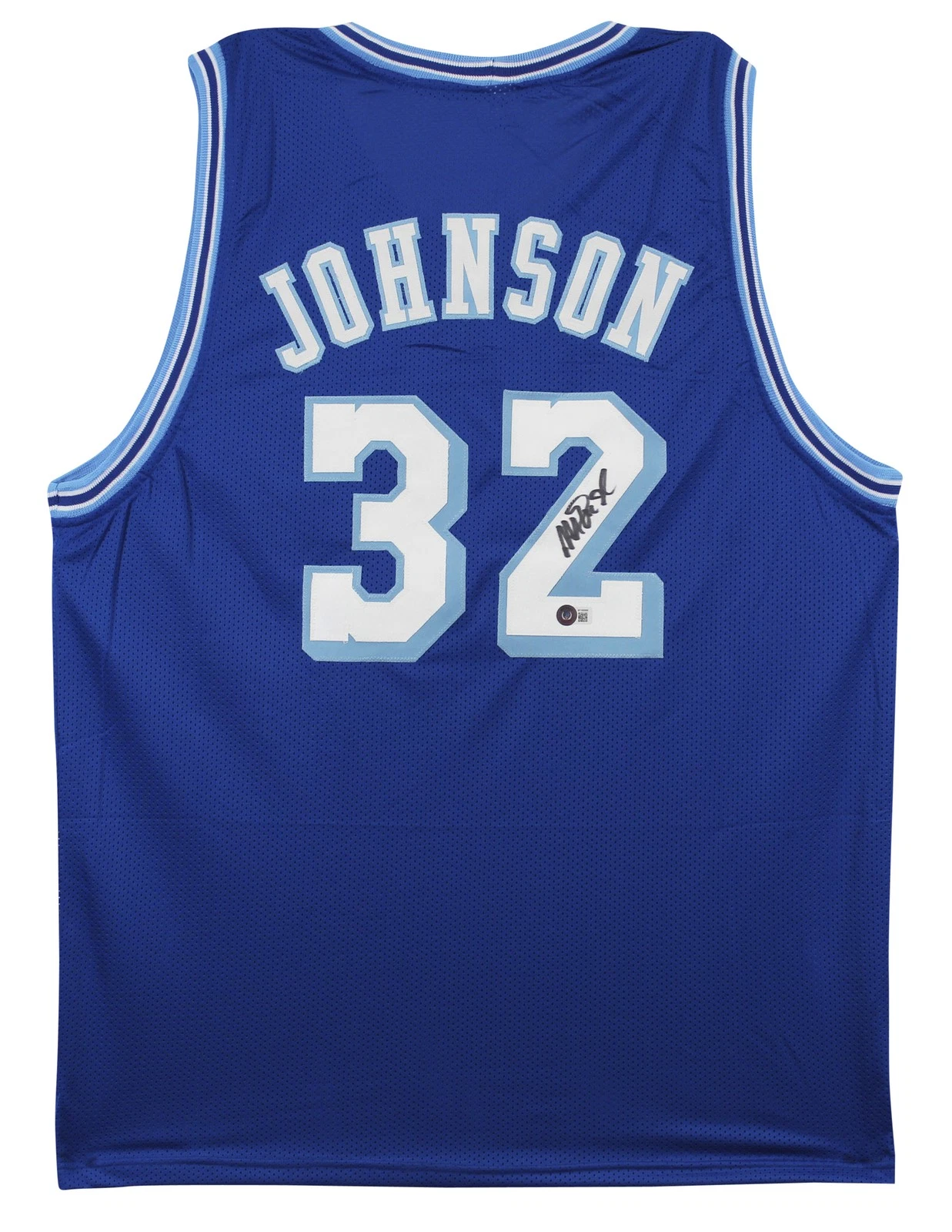 Magic Johnson Authentic Signed Blue Throwback Pro Style Jersey BAS Witnessed