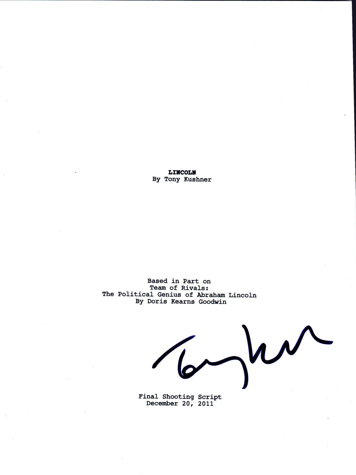 TONY KUSHNER SIGNED LINCOLN SCRIPT ENTIRE FULL 127 PAGE SCRIPT AUTOGRAPH PROOF