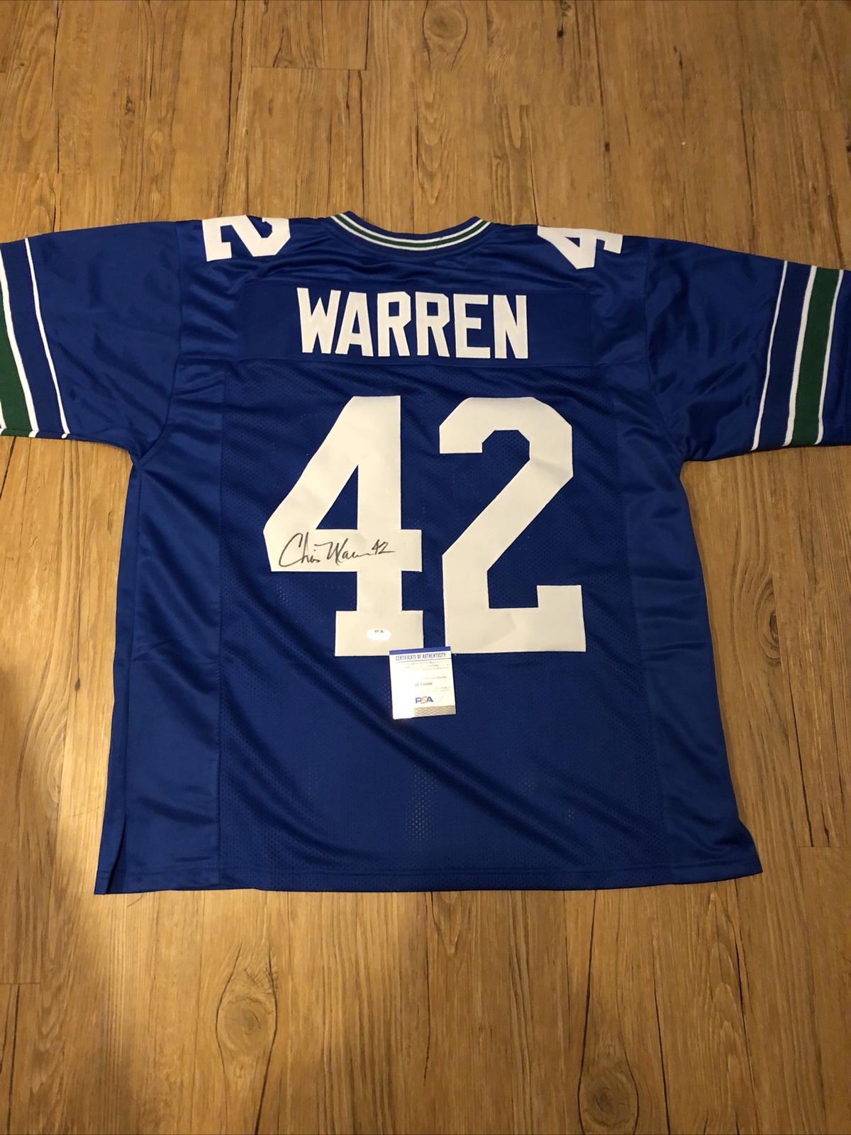 CHRIS WARREN SIGNED JERSEY SEATTLE SEAHAWKS Legend PSA WITNESS 3x Pro Bowl AUTO