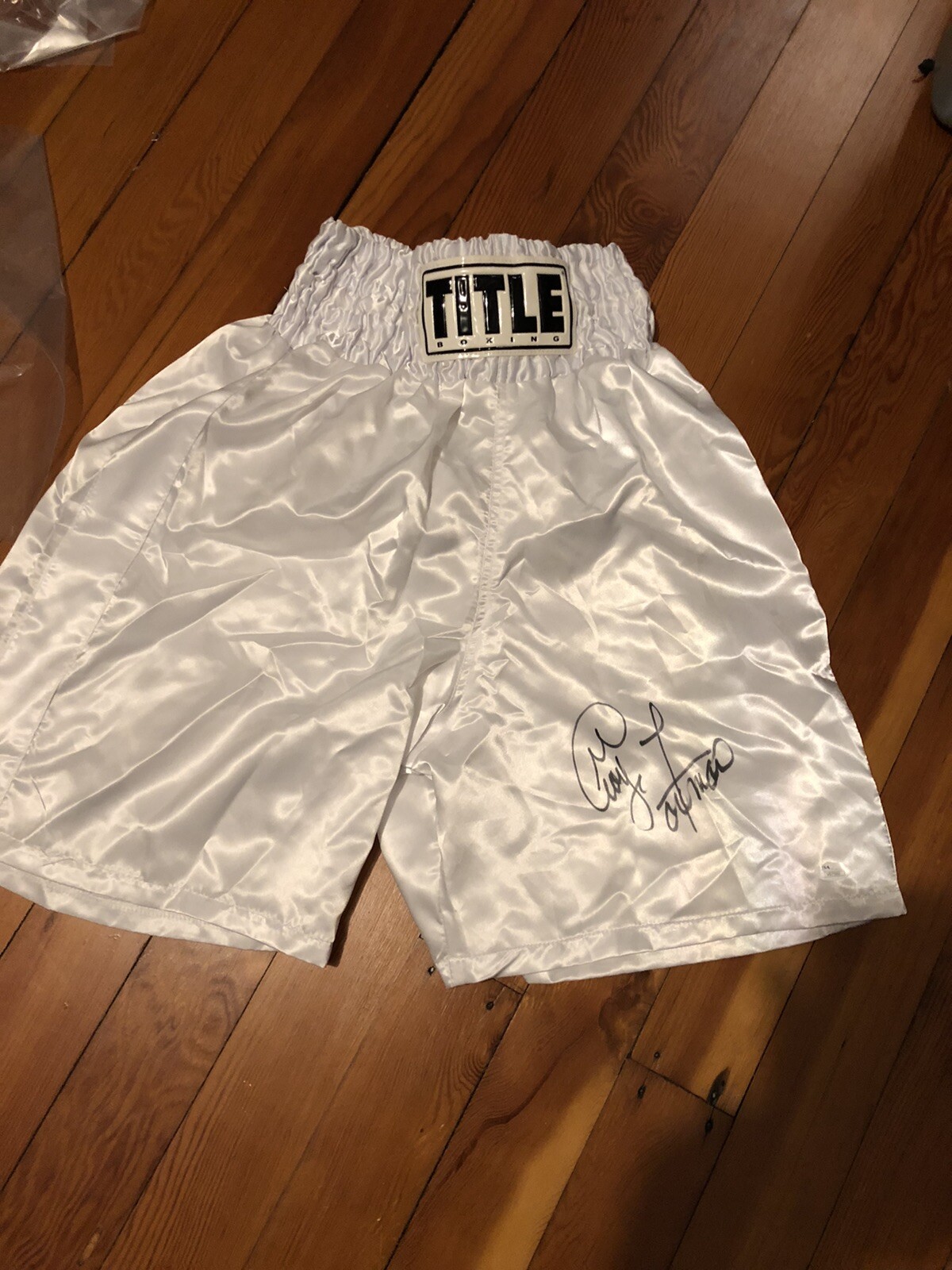 George Foreman Signed Title Boxing Trunks JSA certified heavyweight champ hof