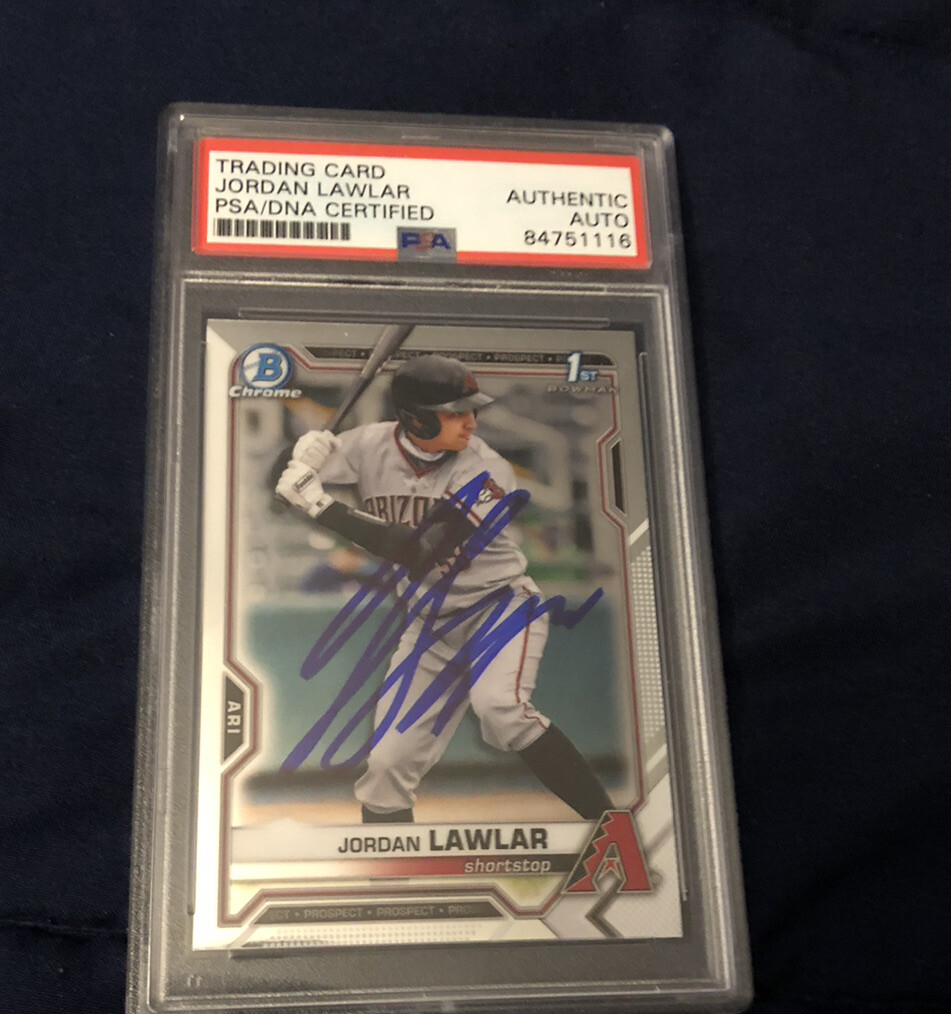 JORDAN LAWLAR SIGNED AUTOGRAPHED 2021 1ST BOWMAN CHROME CARD PROSPECT PSA COA