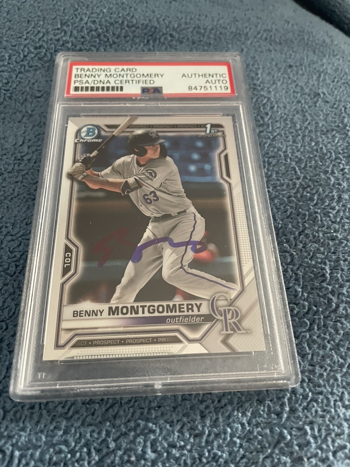 Benny Montgomery Rockies Auto SIGNED 2021 1st BOWMAN Chrome PSA DNA SLABBED