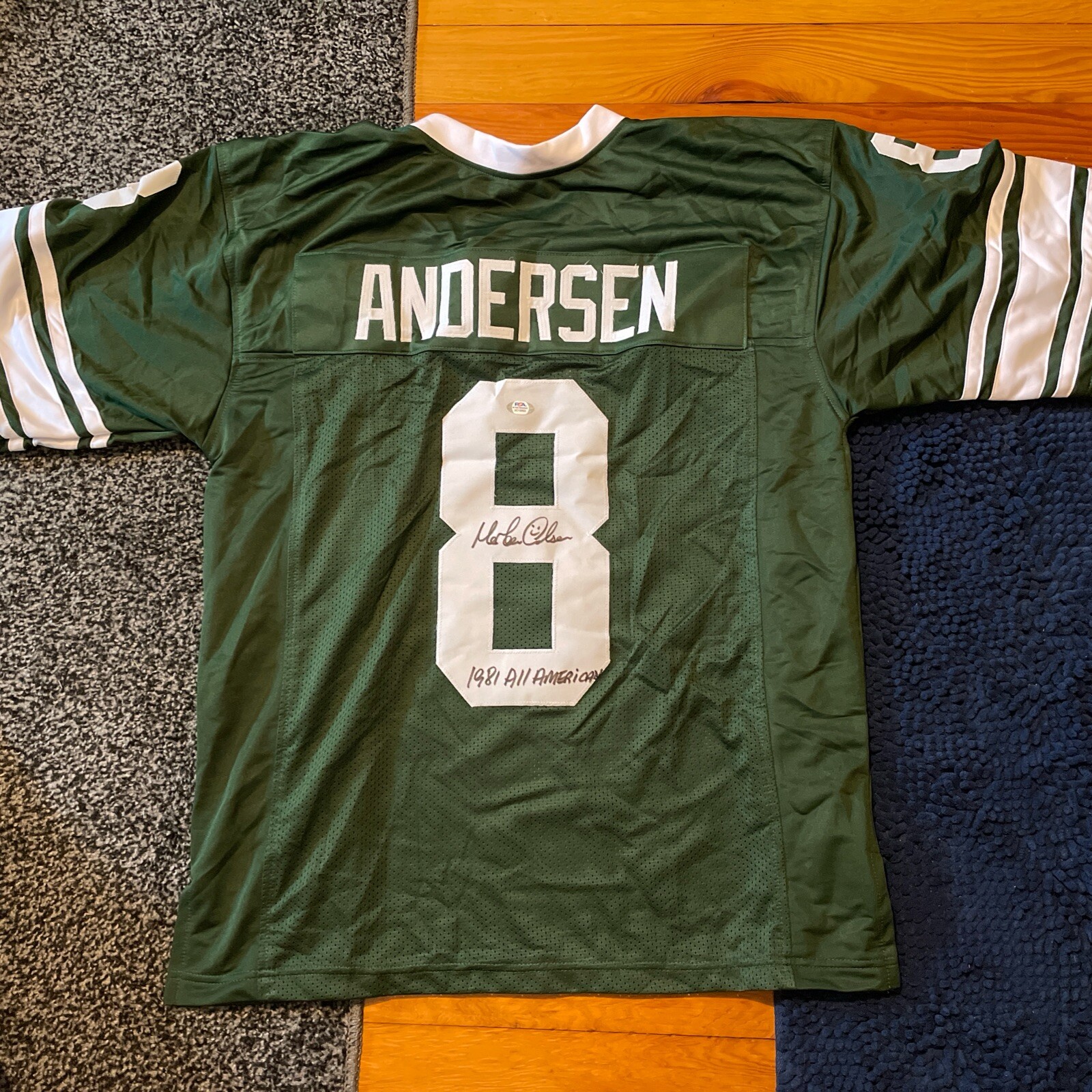 MORTEN ANDERSEN #8 1981 ALL AMERICAN MICHIGAN STATE SIGNED CUSTOM JERSEY XL PSA