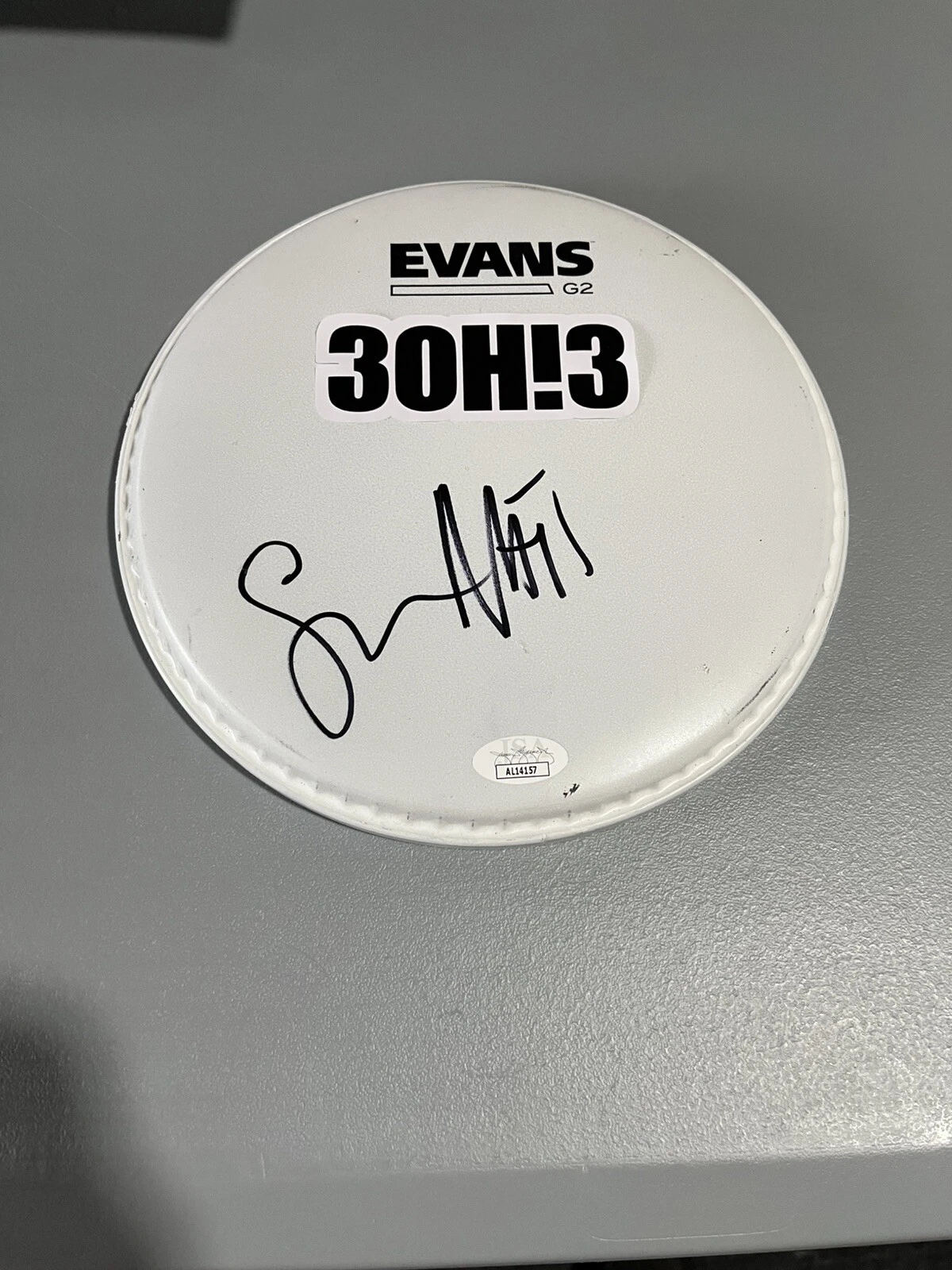 3OH!3 SEAN FOREMAN NATHANIEL MOTTE SIGNED DRUM HEAD AUTOGRAPH JSA CERTIFIED