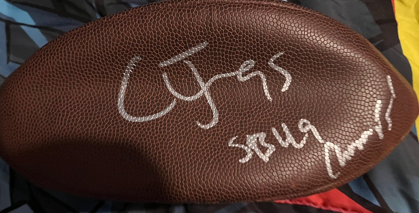 CHANDLER JONES SIGNED NFL FOOTBALL NEW ENGLAND PATRIOTS  AUTOGRAPH SB CHAMP INSC