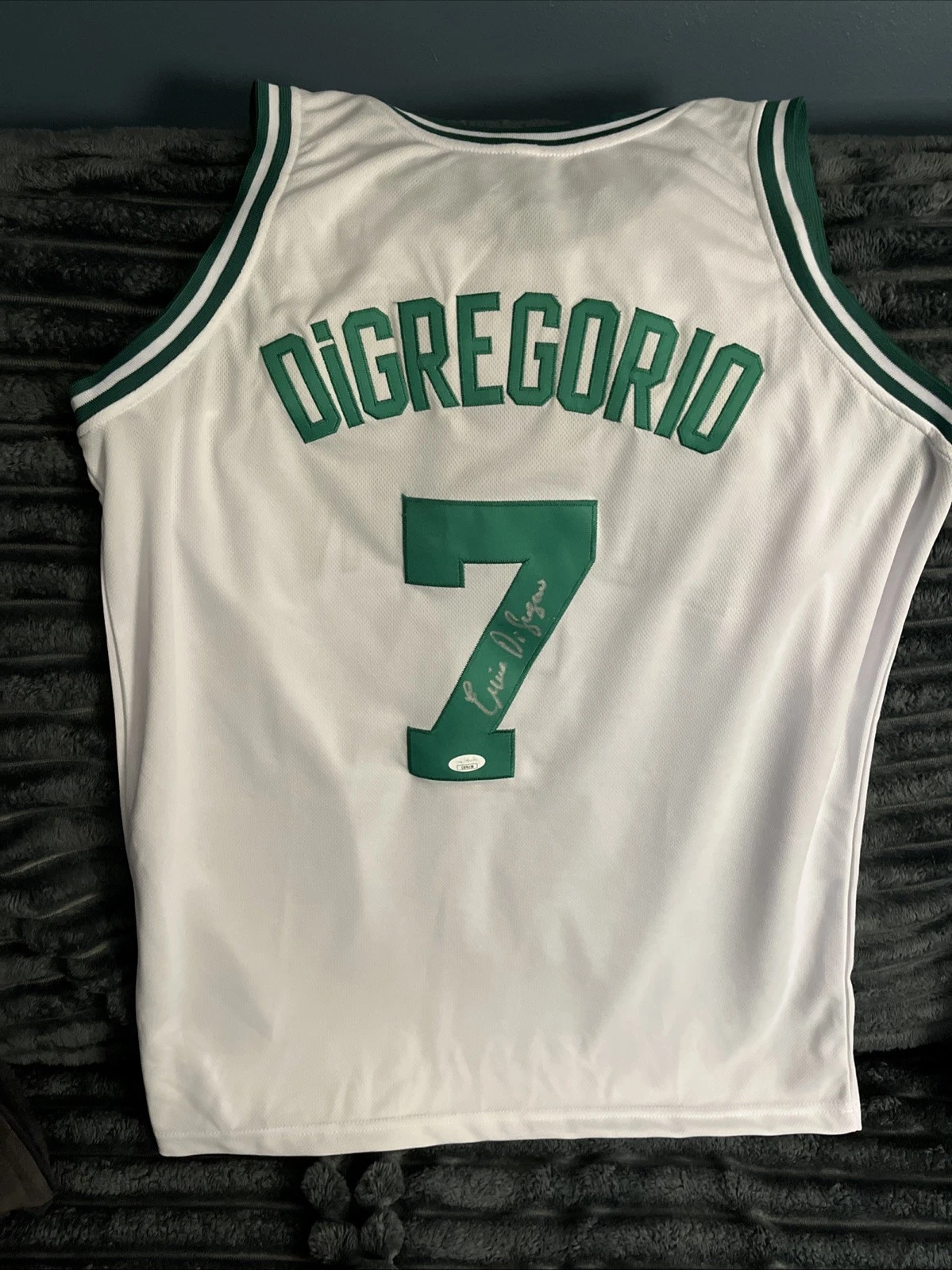 RARE BOSTON CELTICS ERNIE DIGREGORIO SIGNED AUTOGRAPHED JERSEY PROOF JSA COA l