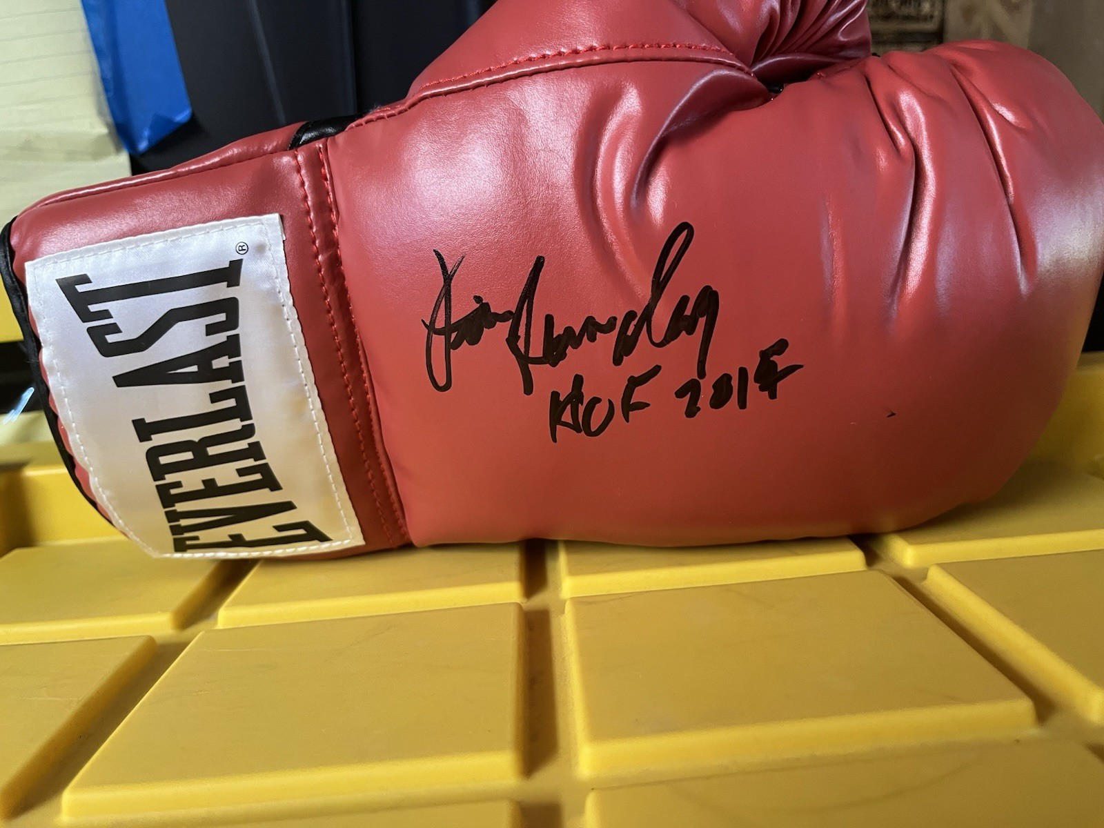 JIM LAMPLEY SIGNED AUTOGRAPH BOXING GLOVE JSA COA RING  ANNOUNCER HOF 2015