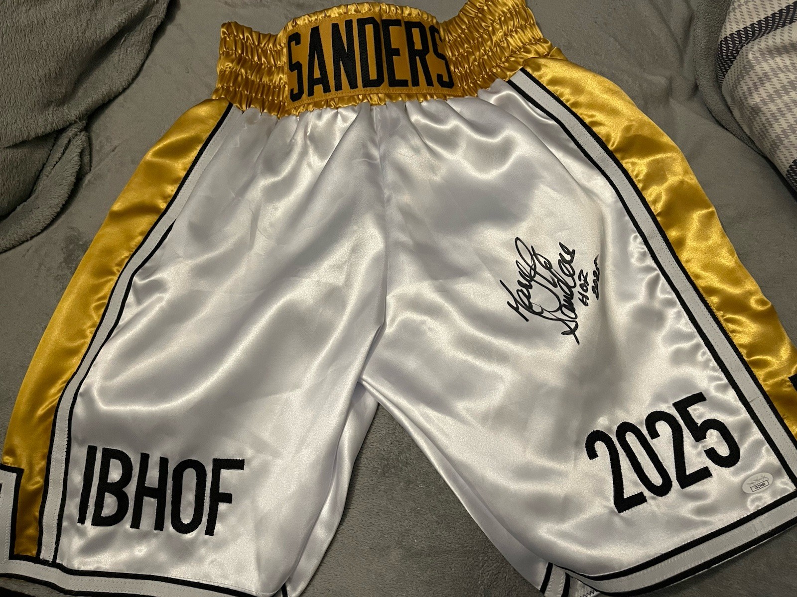 Boxing HOF 2025 MARY JO SANDERS SIGNED AUTOGRAPHED BOXING TRUNKS SHORTS JSA COA