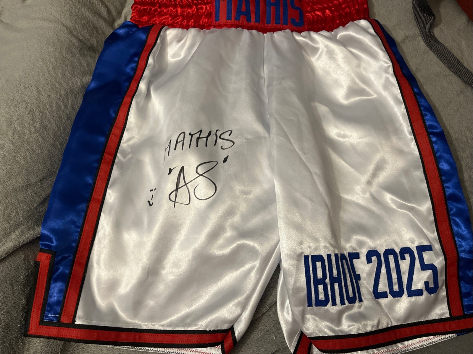 HOF 2025 BOXER ANNE SOPHIE MATHIS SIGNED AUTOGRAPHED BOXING TRUNKS SHORTS JSA