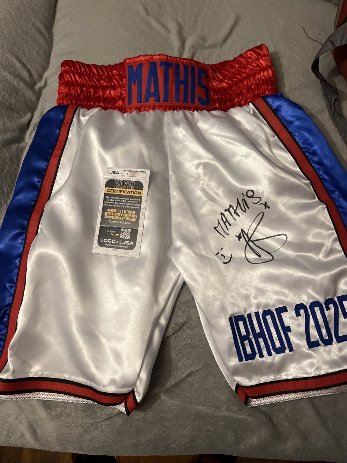 HOF 2025 BOXER ANNE SOPHIE MATHIS SIGNED AUTOGRAPHED BOXING TRUNKS SHORTS JSA
