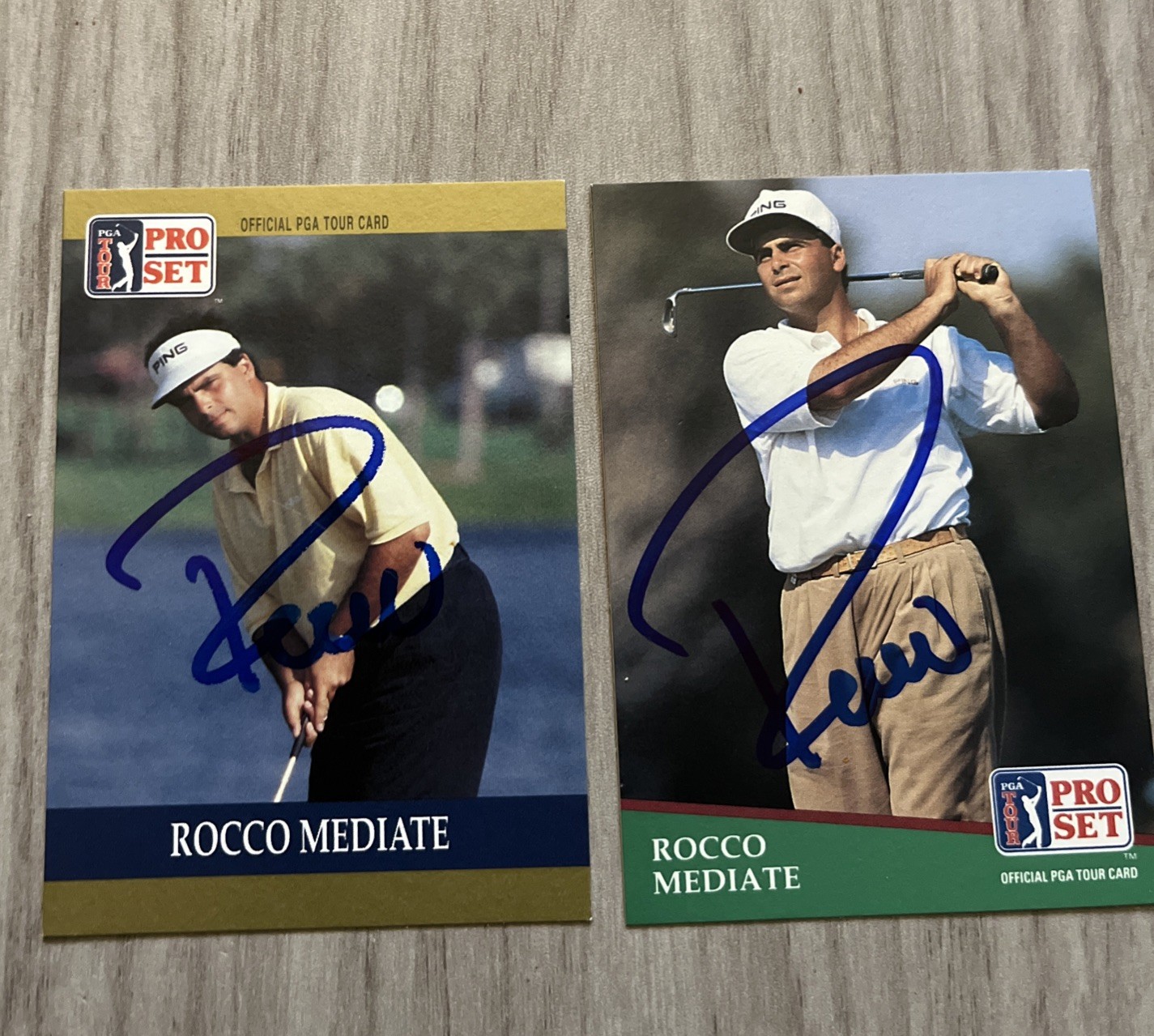 1990 & 1991 Pro Set PGA Tour Golf Rocco Mediate Signed Card Autographed Coa
