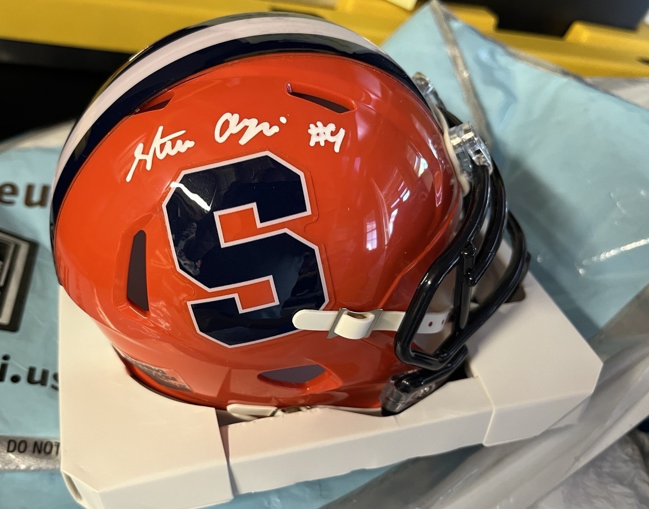 SYRACUSE ORANGE-STEVE ANGELI SIGNED AUTOGRAPHED MINI HELMET COA PROOF QB GTP TPA