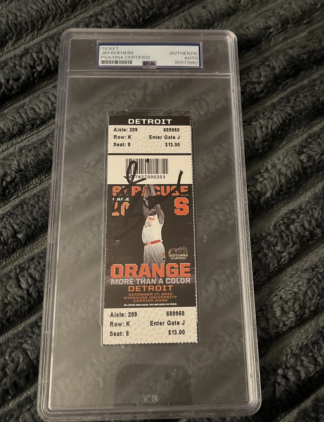 SYRACUSE ORANGE JIM BOEHEIM SIGNED AUTOGRAPHED TICKET 900 WIN PSA ENCAPSULATION
