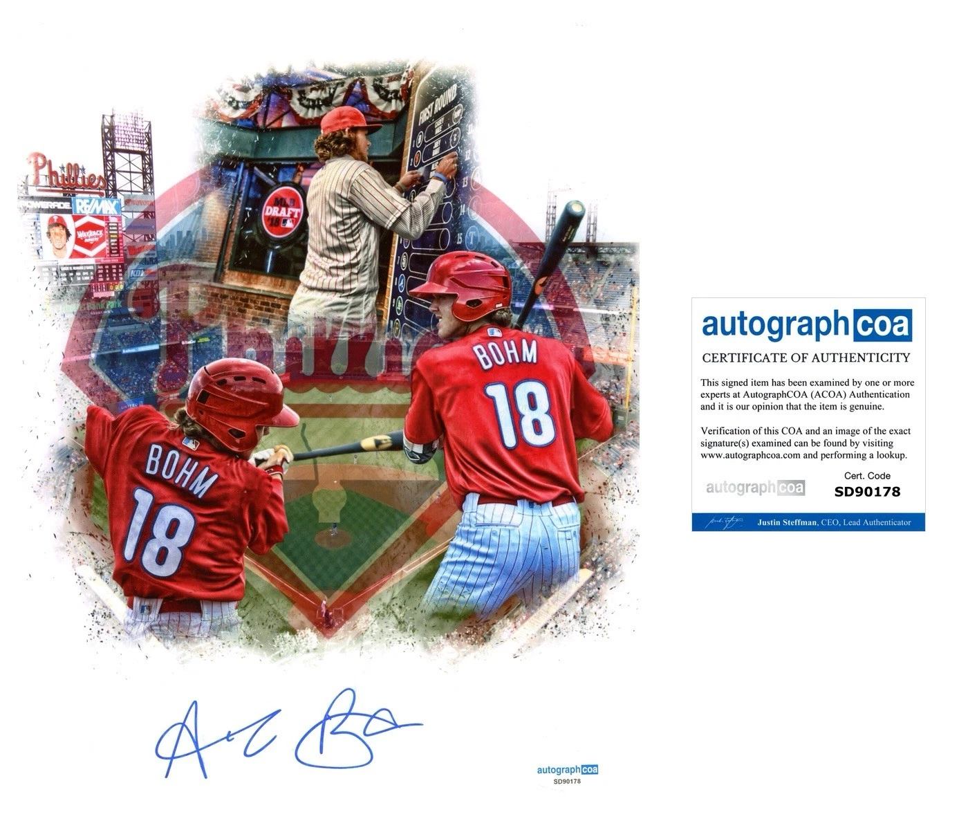 Alec Bohm Signed Autographed Philadelphia Phillies custom edit ACOA CERTIFIED