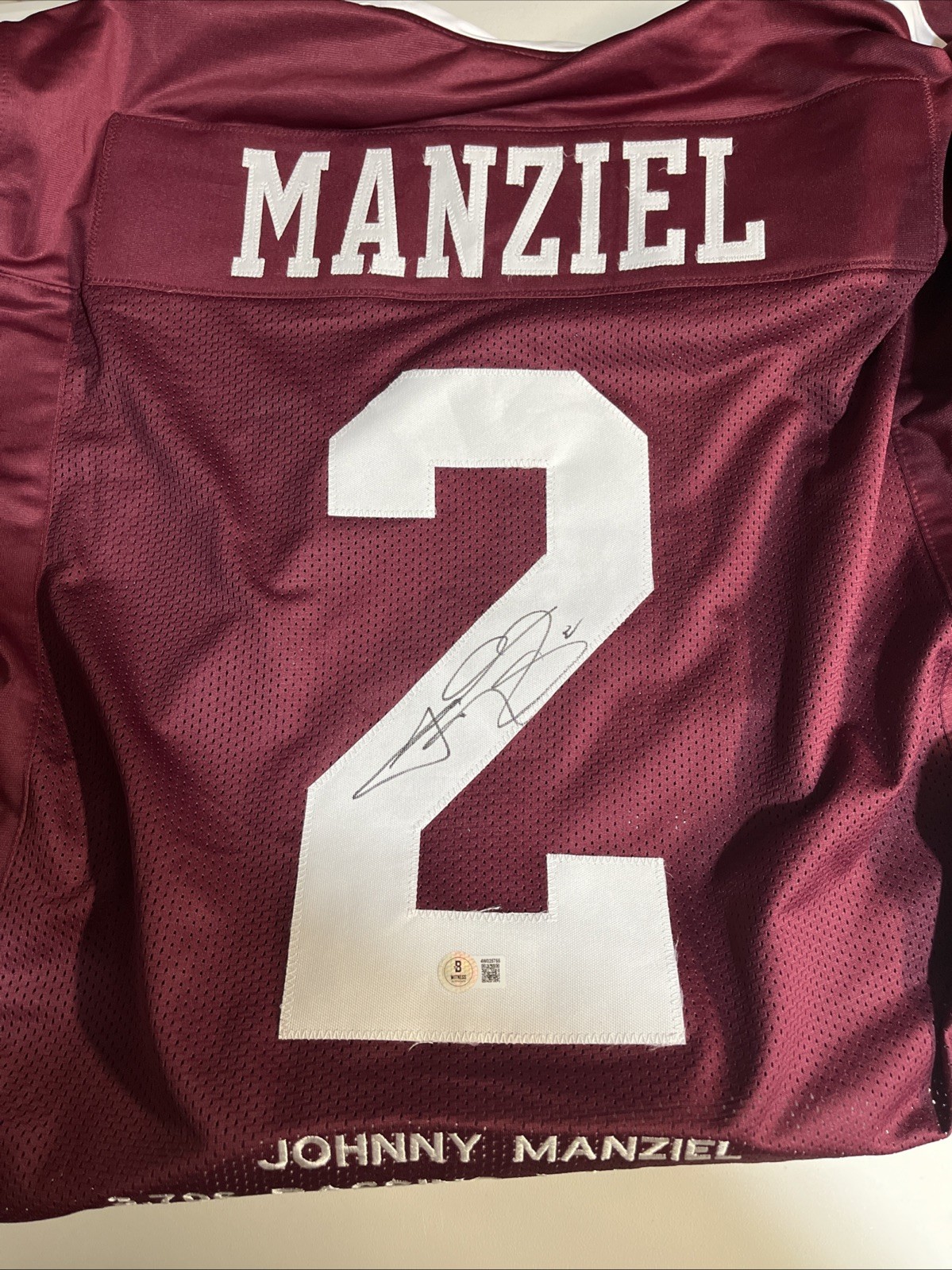 Johnny Manziel Autographed  SIGNED Football  STAT Jersey Texas A&M BECKETT BAS