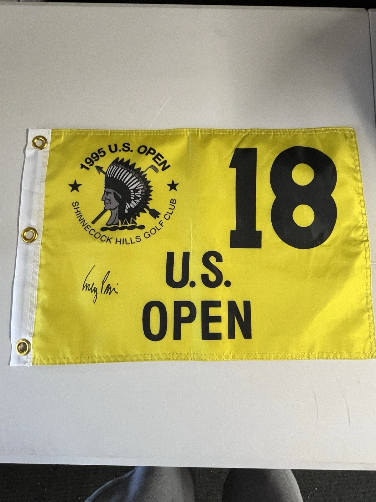 1995 US OPEN COREY PAVIN SIGNED AUTOGRAPHED GOLF  PIN FLAG ACOA LOA LEGEND