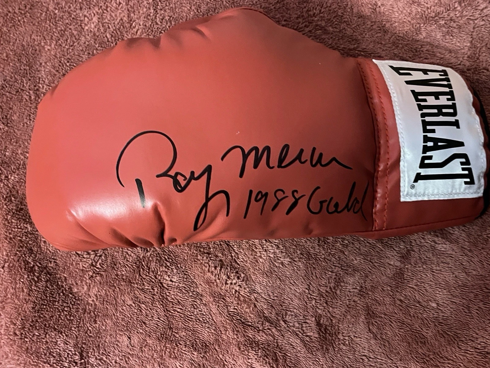 Autographed/Signed Ray Mercer Red Everlast Boxing Glove ACOA LOA 1988 Gold Insc