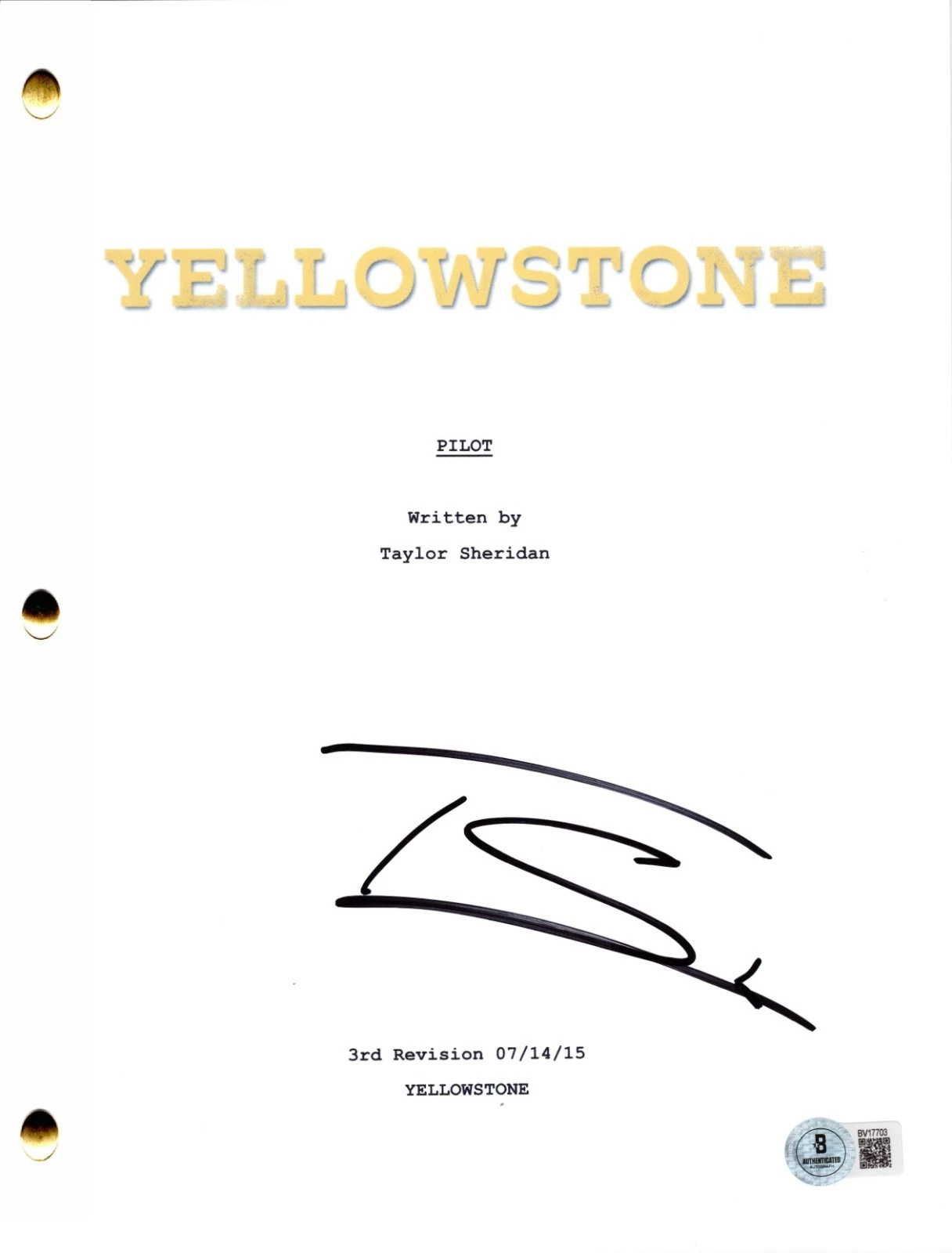 Taylor Sheridan Signed Yellowstone Pilot Script Authentic Autograph Beckett