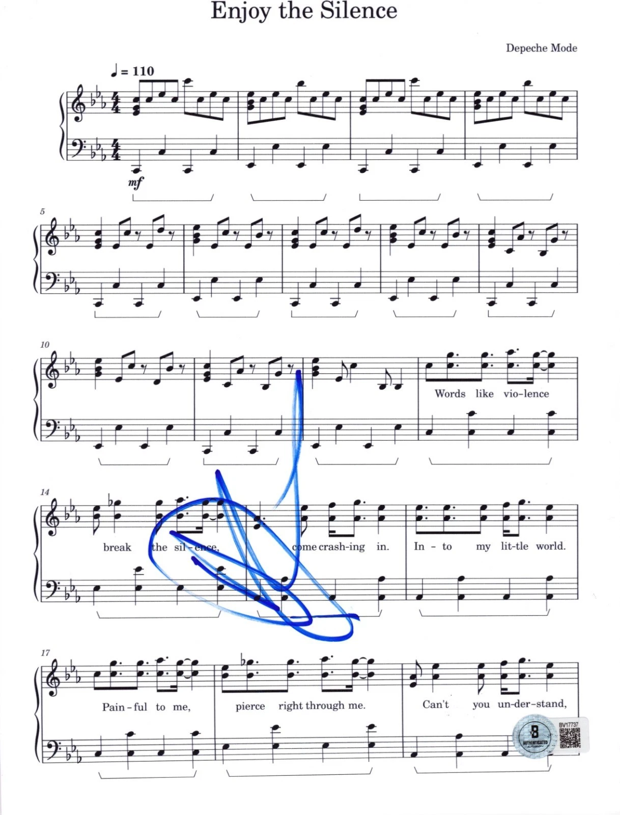 Dave Gahan Signed Enjoy The Silence Sheet Music Depeche Mode Autograph Beckett