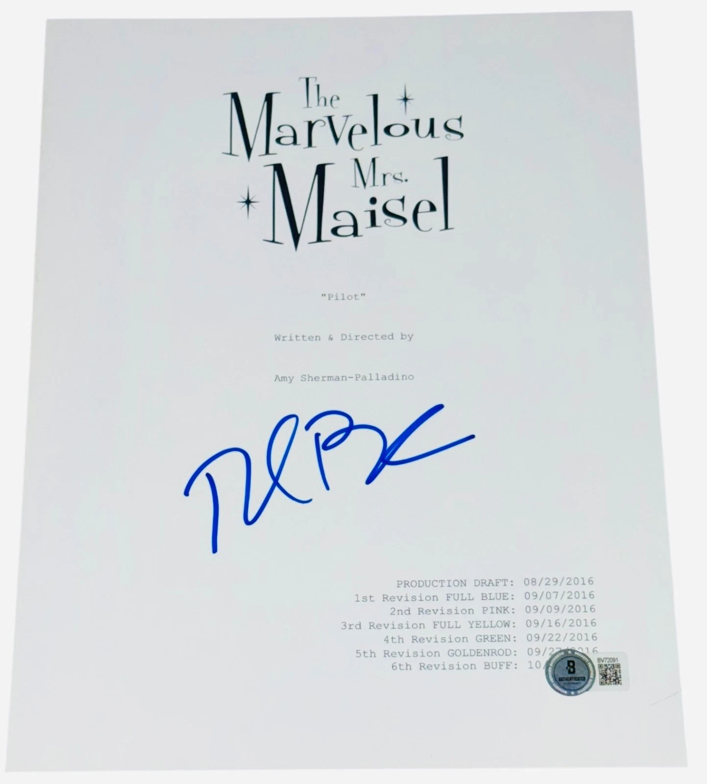 Rachel Brosnahan Signed Autograph The Marvelous Mrs Maisel Full Pilot Script BAS