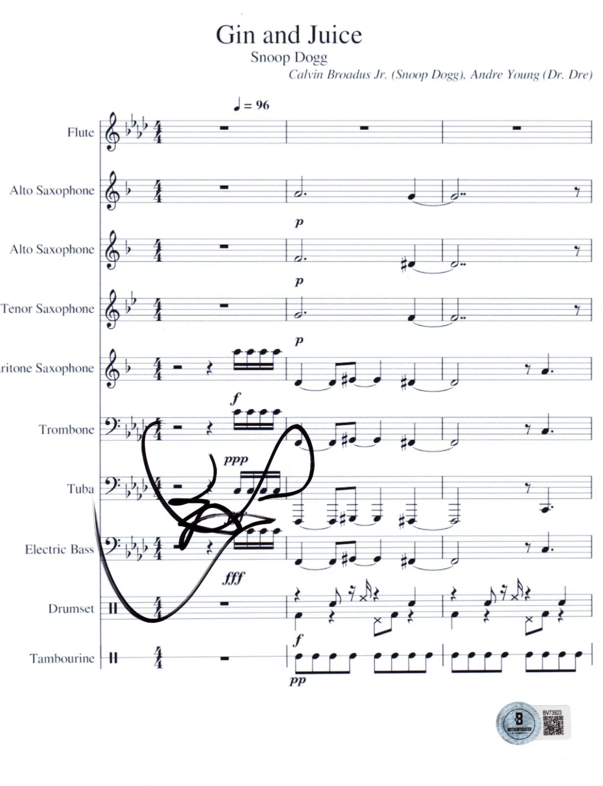 Snoop Dogg Signed Gin and Juice Sheet Music Authentic Autograph Beckett