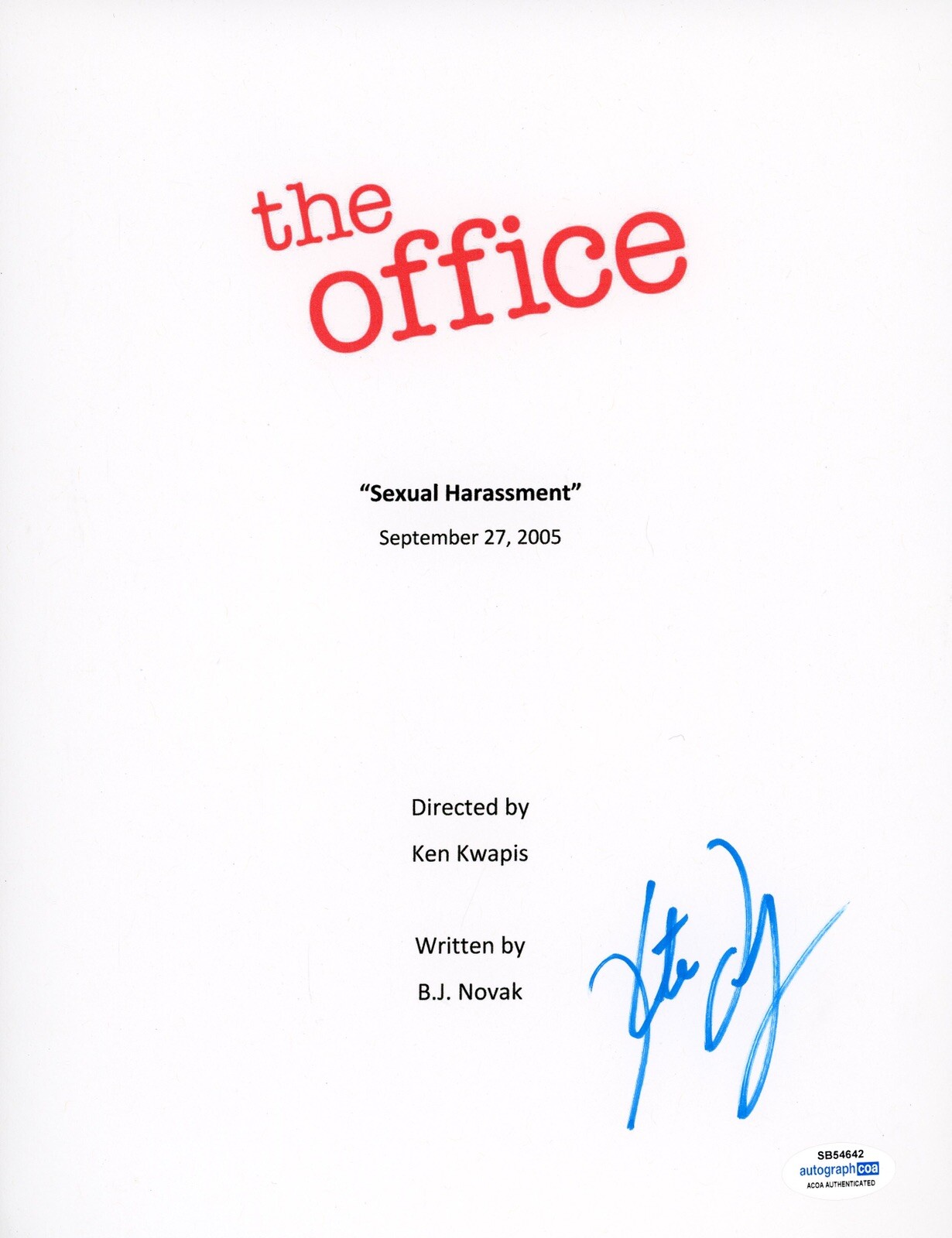 THE OFFICE KATE FLANNERY SIGNED MOVIE SCRIPT COVER MEREDITH ACOA CERTIFIED