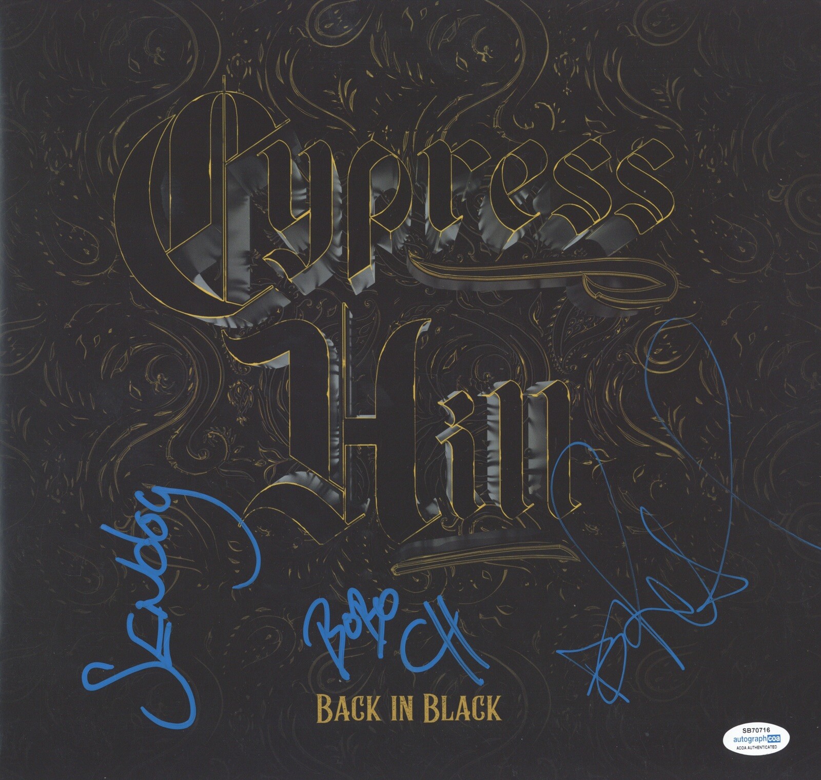 CYPRESS HILL Back In Black VINYL AUTOGRAPHED SIGNED B/REAL SEN DOG BOBO ACOA CER