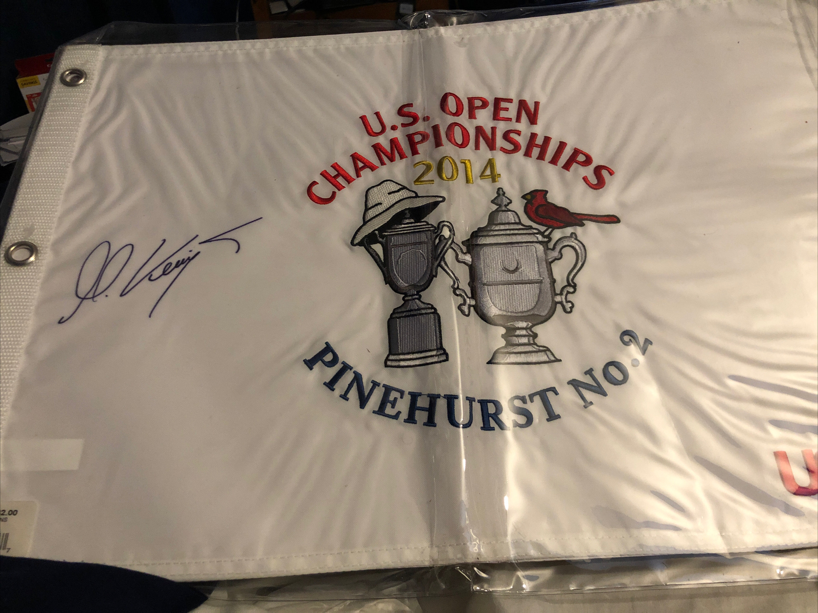 Martin Kaymer 2014 U.S. Open Championships signed flag inscribed 2014 Champion