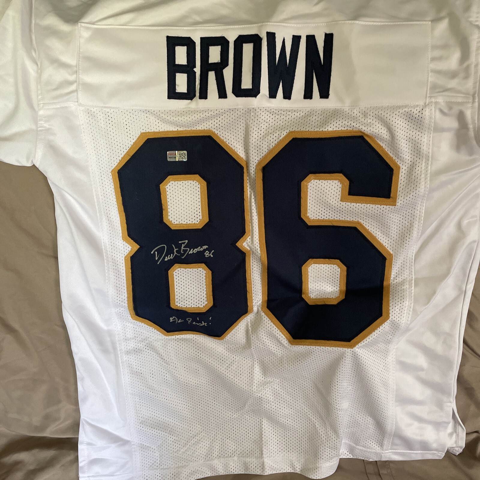 Derek Brown Signed Autographed White Jersey Notre Dame Irish Tri Star COA Xl