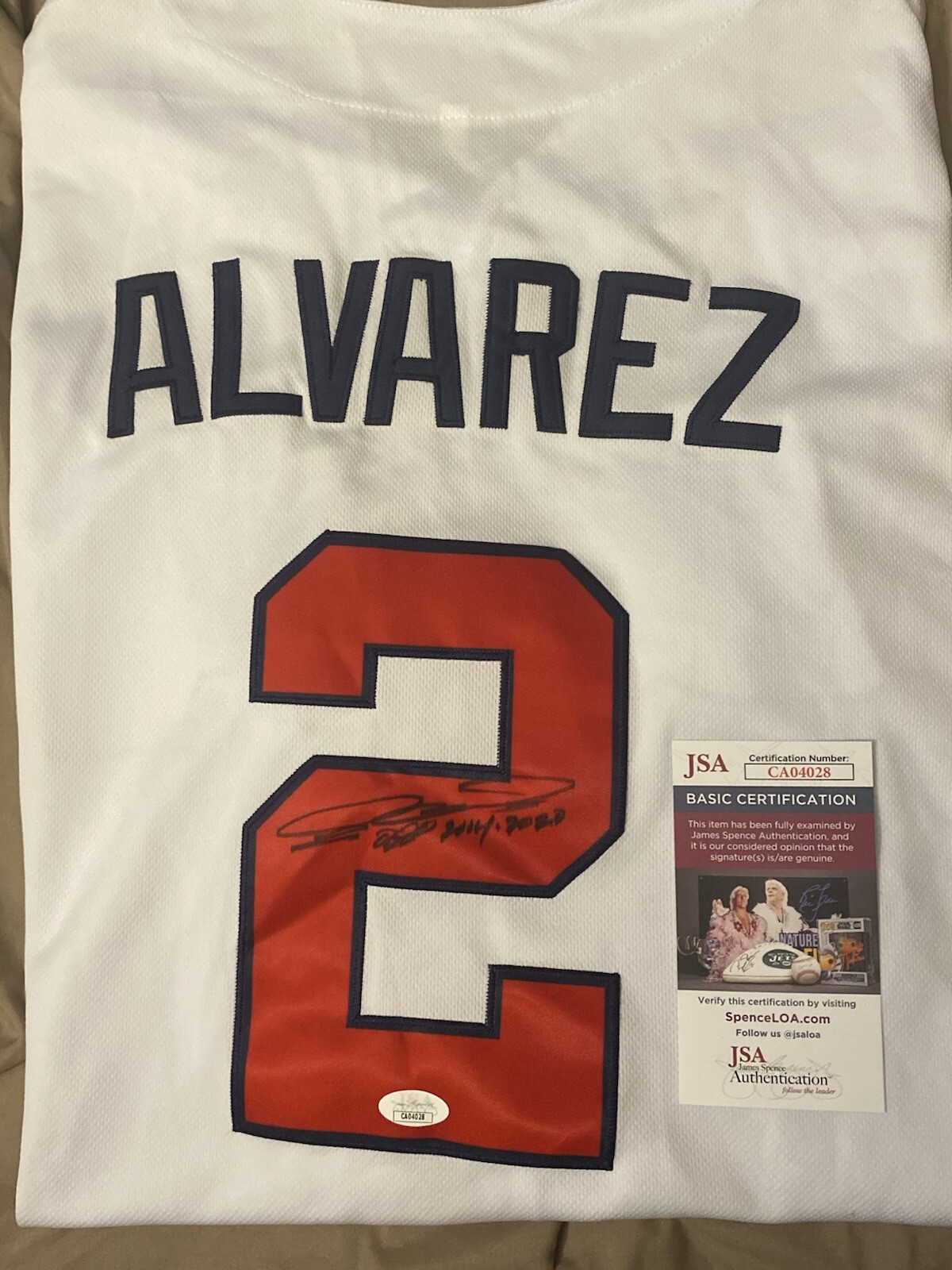 TEAM USA EDDY ALVAREZ SIGNED JERSEY BOSTON REDSOX OLYMPICS FLAG HOLDER JSA COA