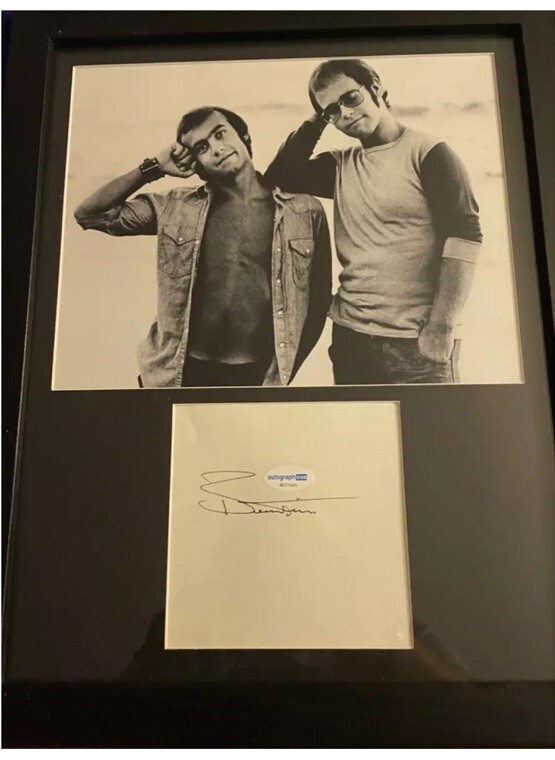 BERNIE TAUPIN SIGNED FRAMED MATTED 11/14 DISPLAY ELTON JOHN’S SONGWRITER ACOA