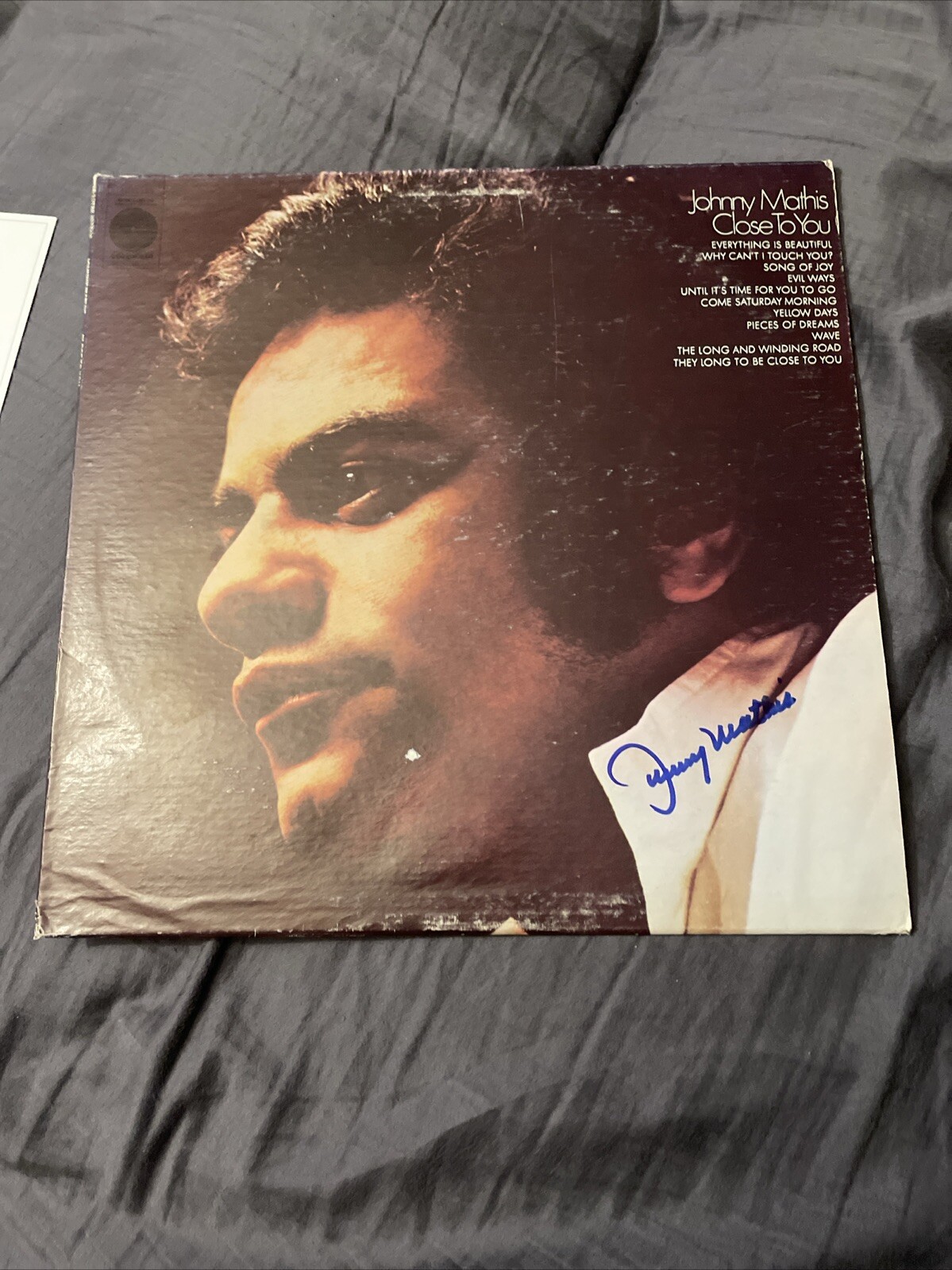 Johnny Mathis Music Star Signed Close to You  Autographed Vinyl Album ACOA Lette