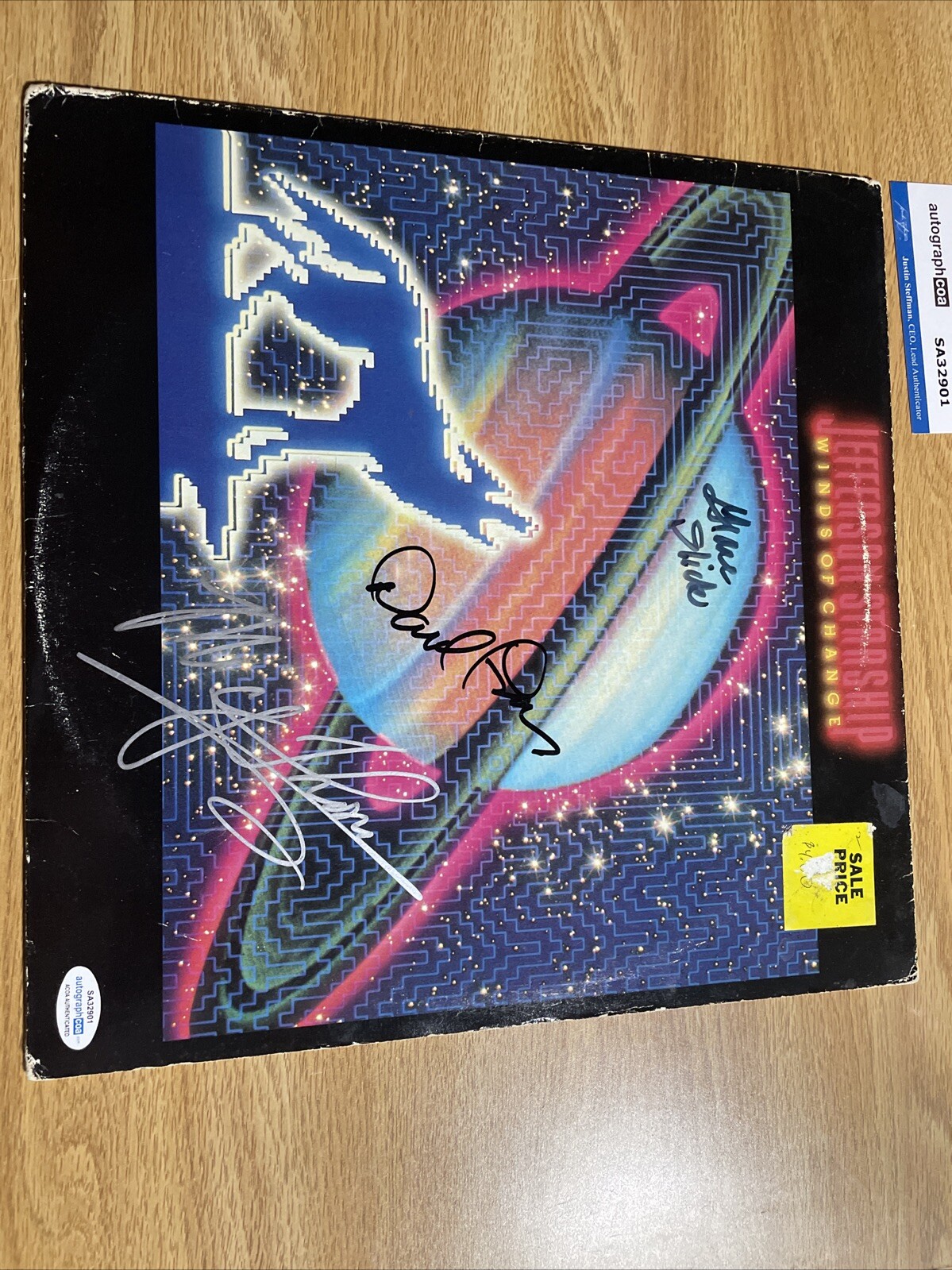 JEFFERSON STARSHIP GRACE SLICK MICKEY THOMAS D FRIEBERG SIGNED VINYL ACOA RARE