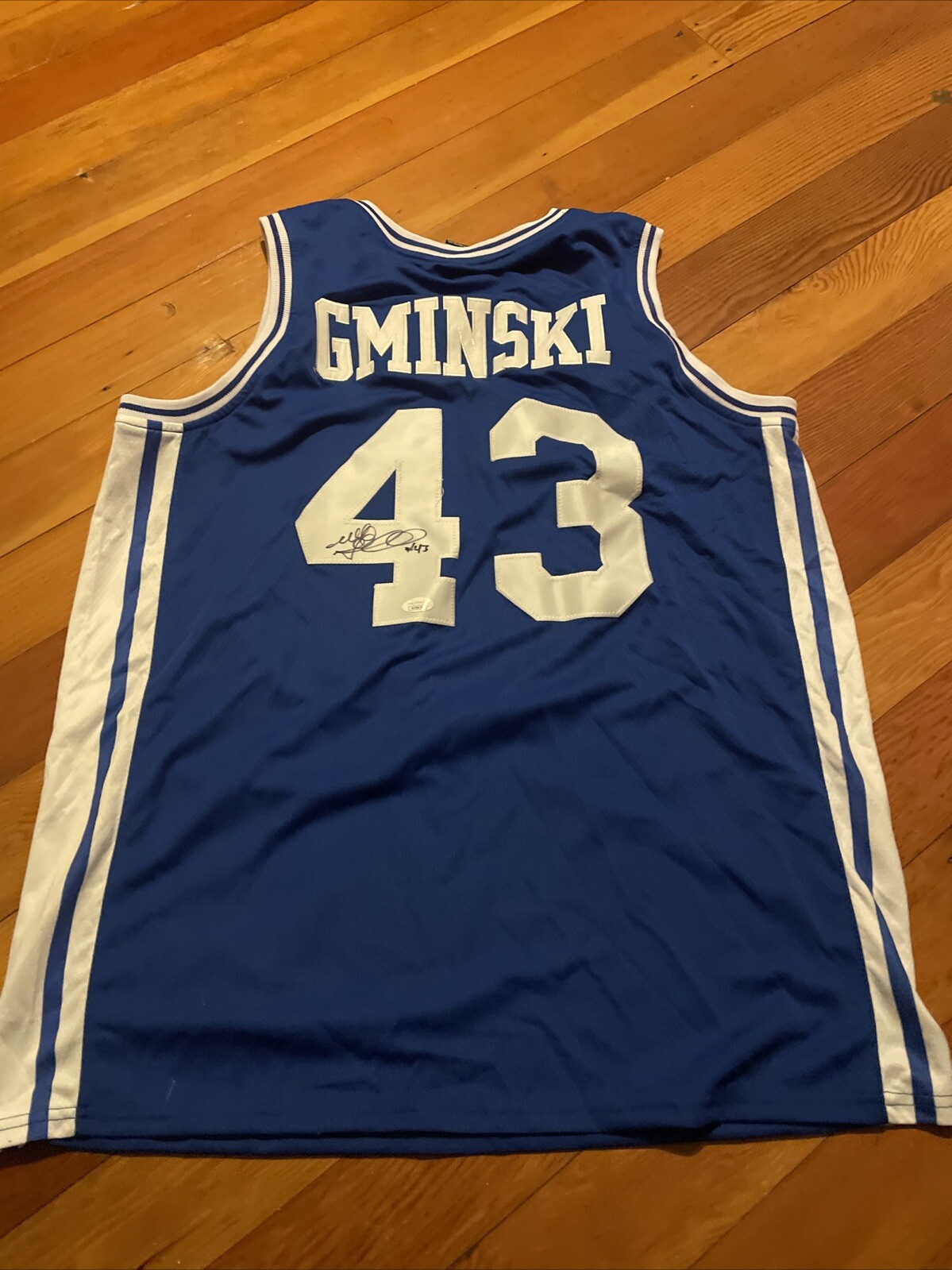 DUKE BLUE DEVILS-MIKE GMINSKI SIGNED AUTOGRAPHED JERSEY JSA COA RARE NETS 76ers