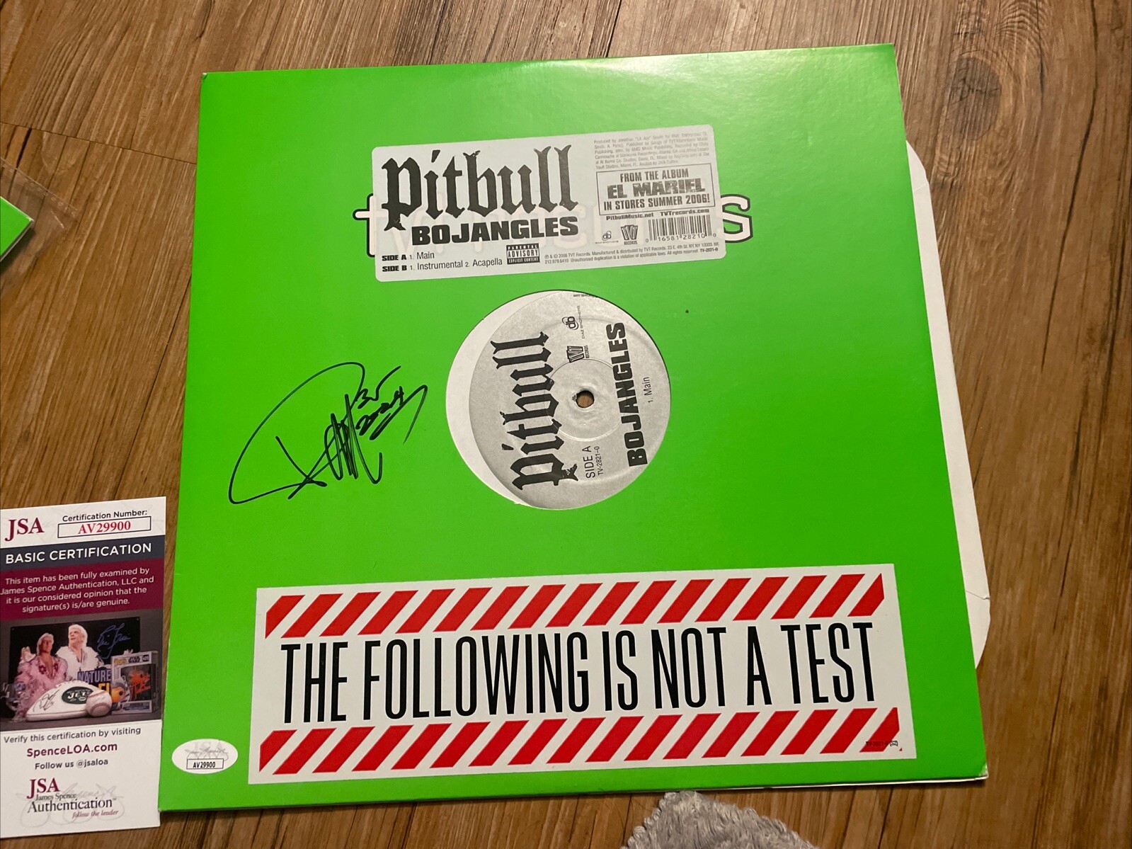 Pitbull Signed BOJANGLES 12in  Vinyl Record Mr. 305 Rapper Rap MIAMI JSA AUTO