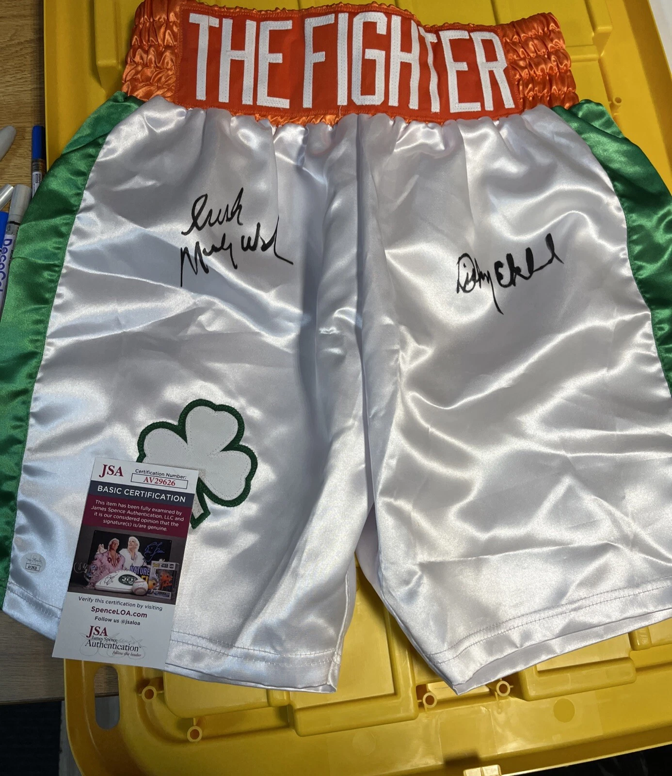 THE FIGHTER IRISH MICKY WARD DICKY EKLUND SIGNED AUTOGRAPHED BOXING TRUNKS JSA