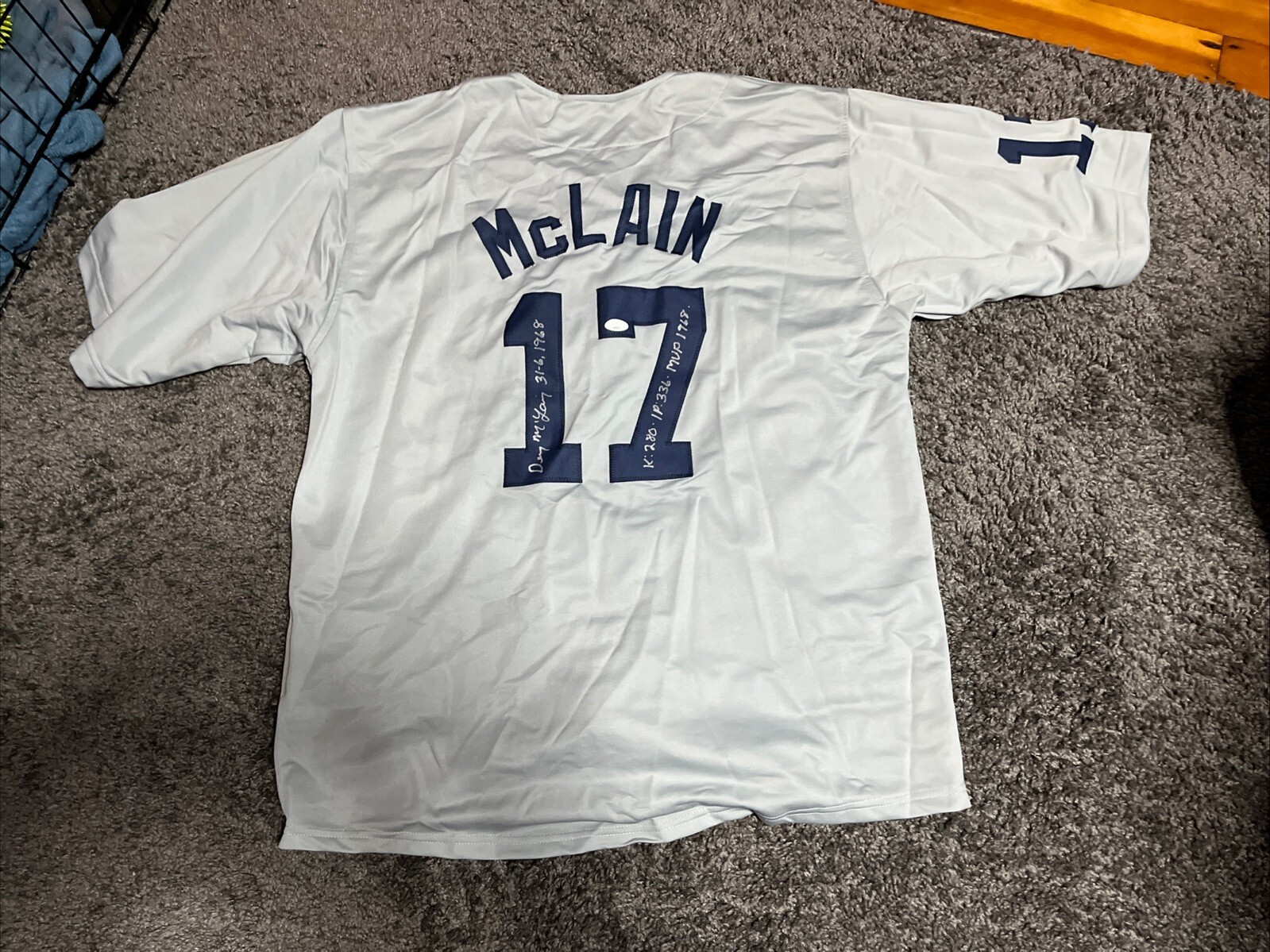 DENNY MCLAIN Signed Autographed Auto Detroit Tigers Jersey CY MVP 31-6 JSA COA E