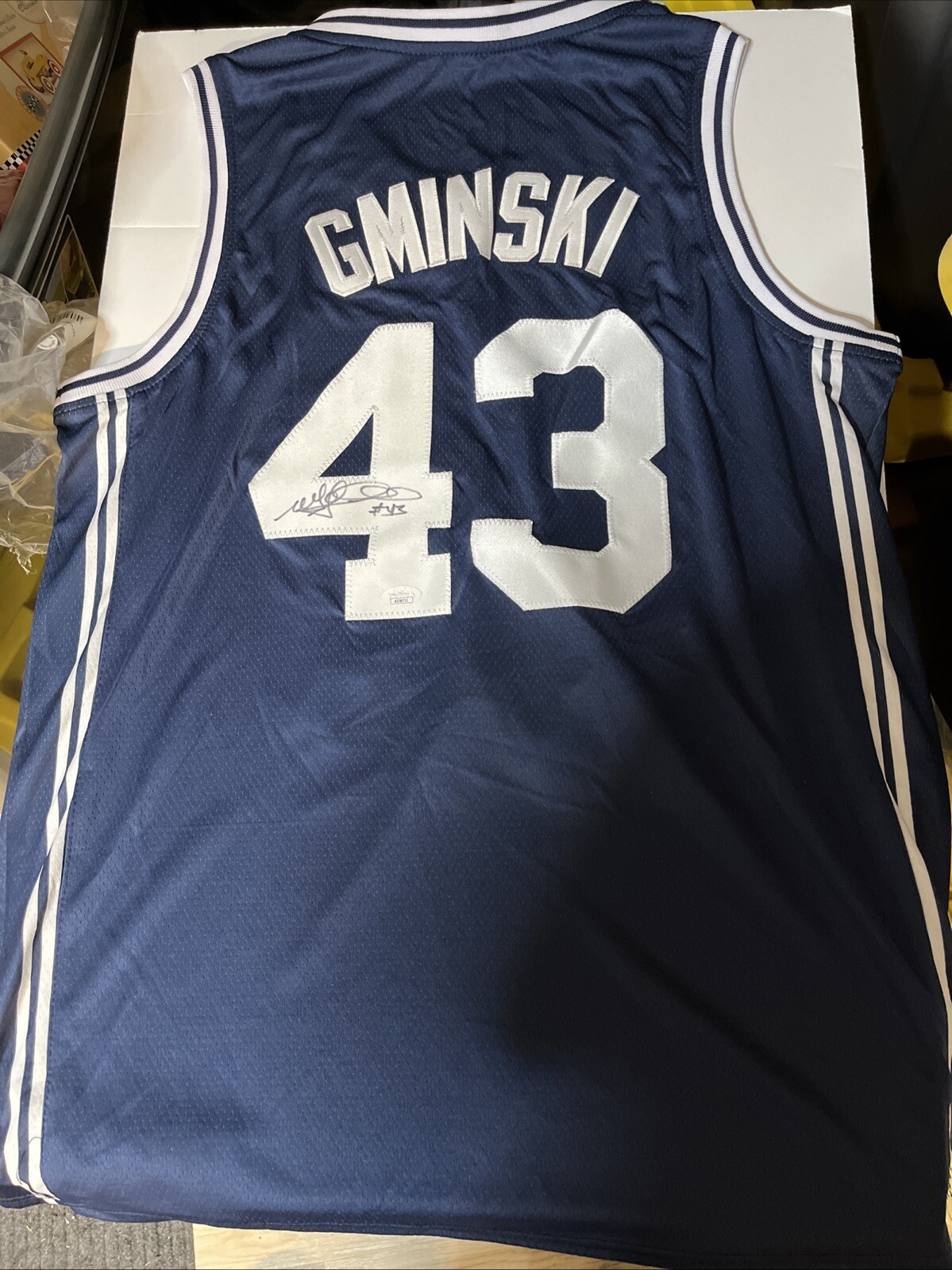 DUKE BLUE DEVILS-MIKE GMINSKI SIGNED AUTOGRAPHED JERSEY JSA COA RARE NETS 76ers