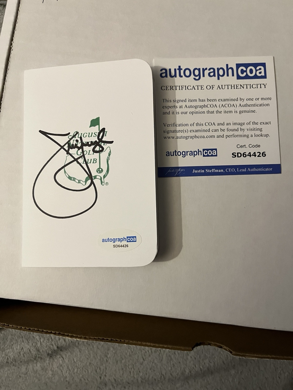 JIM FURYK SIGNED AUTOGRAPH MASTERS SCORECARD ACOA COA RYDER CUP US OPEN