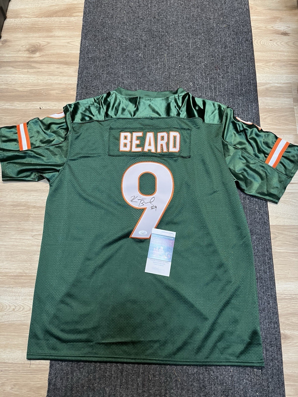 MIAMI HURRICANES KEVIN BEARD SIGNED AUTOGRAPHED JERSEY JSA 2001 BCS CHAMPION