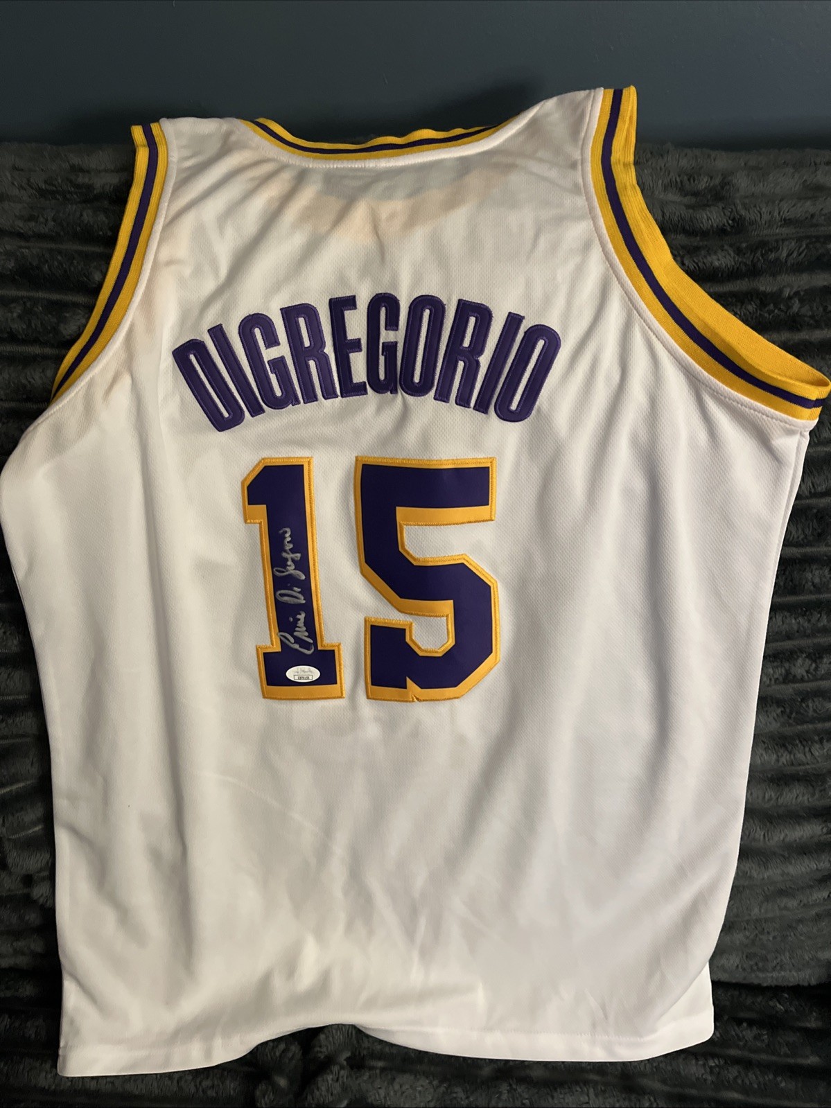 LOS ANGELES LAKERS-ERNIE DiGREGORIO SIGNED AUTOGRAPHED JERSEY JSA COA RARE LARGE